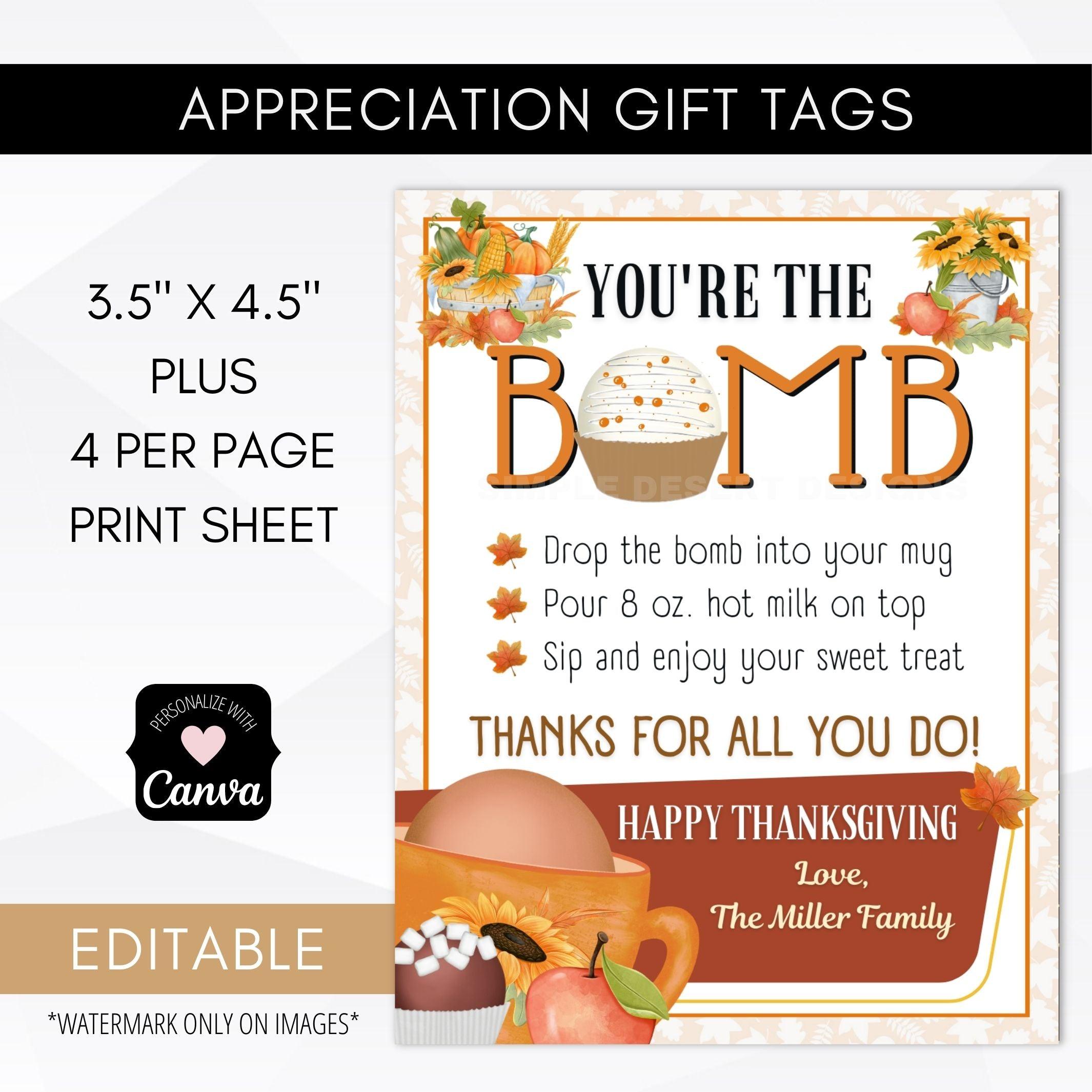 Chocolate bomb tag Thanksgiving