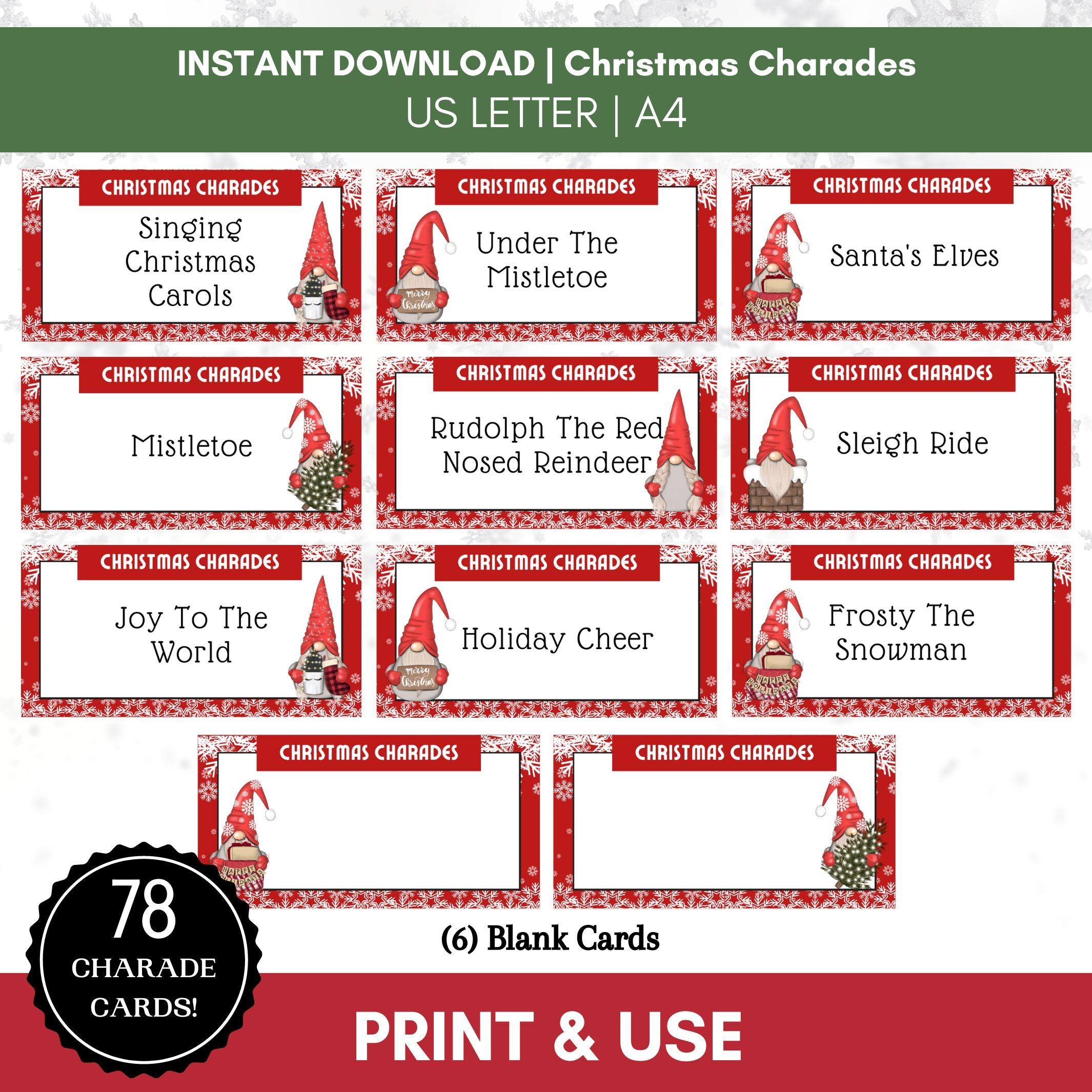 christmas charades printable game cards