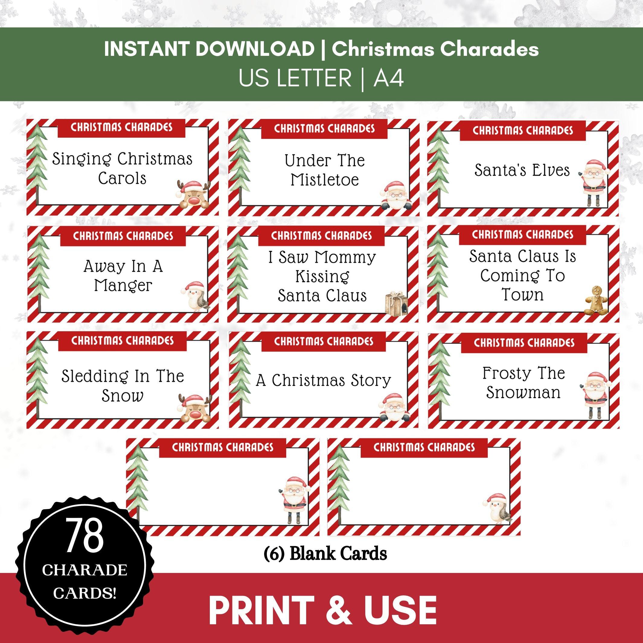 christmas charades printable game cards