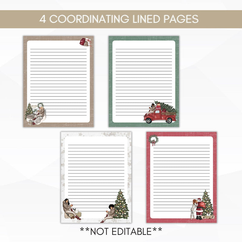 trendy christmas patterns lined stationery set