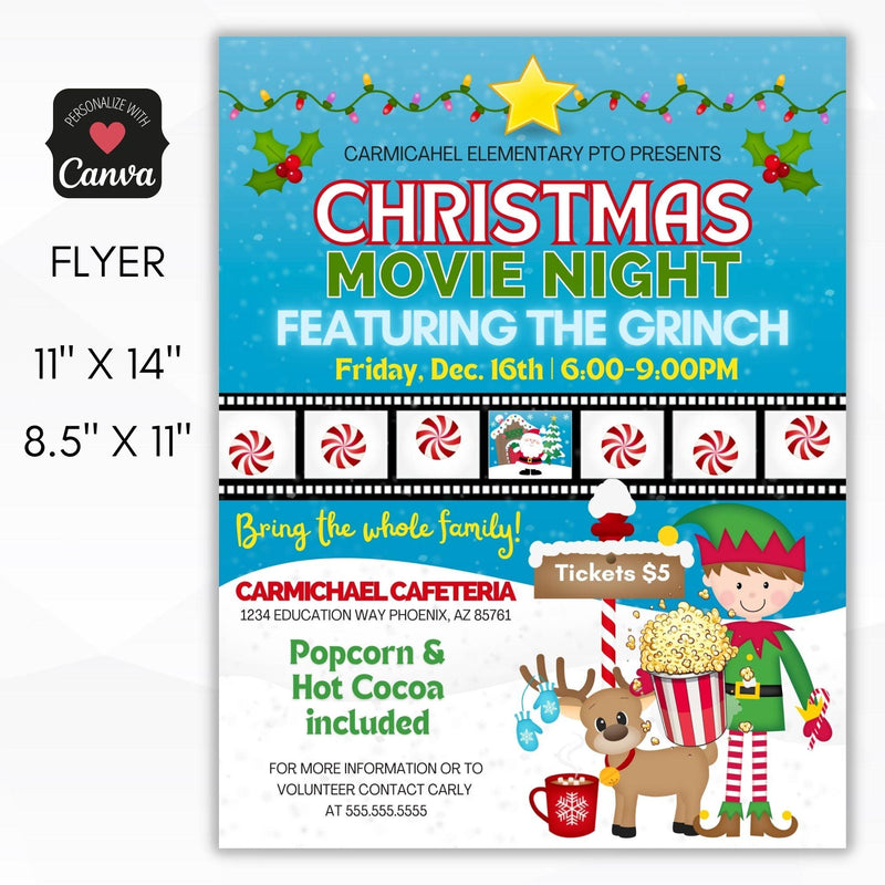 school pto pta christmas movie party invitation