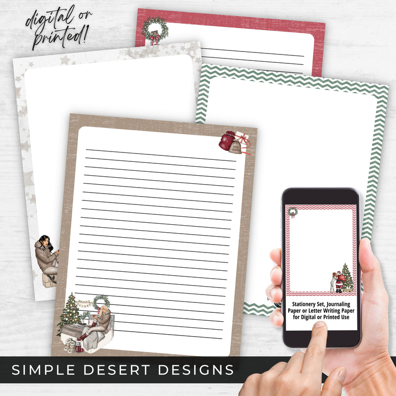 christmas mood stationery paper with lined and unlined for journal writing