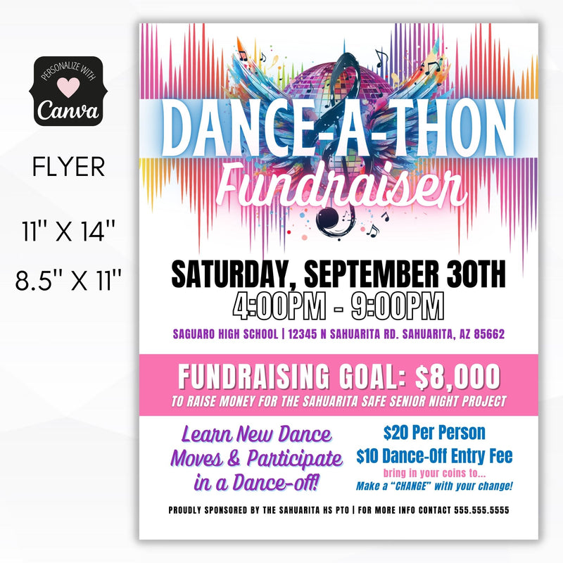 custom danceathon fundraiser flyer for school or community dance competition or school dance