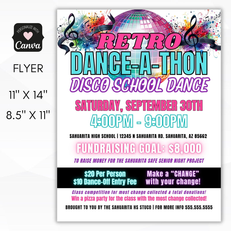 neon colorful disco dance fundraiser flyers poster set