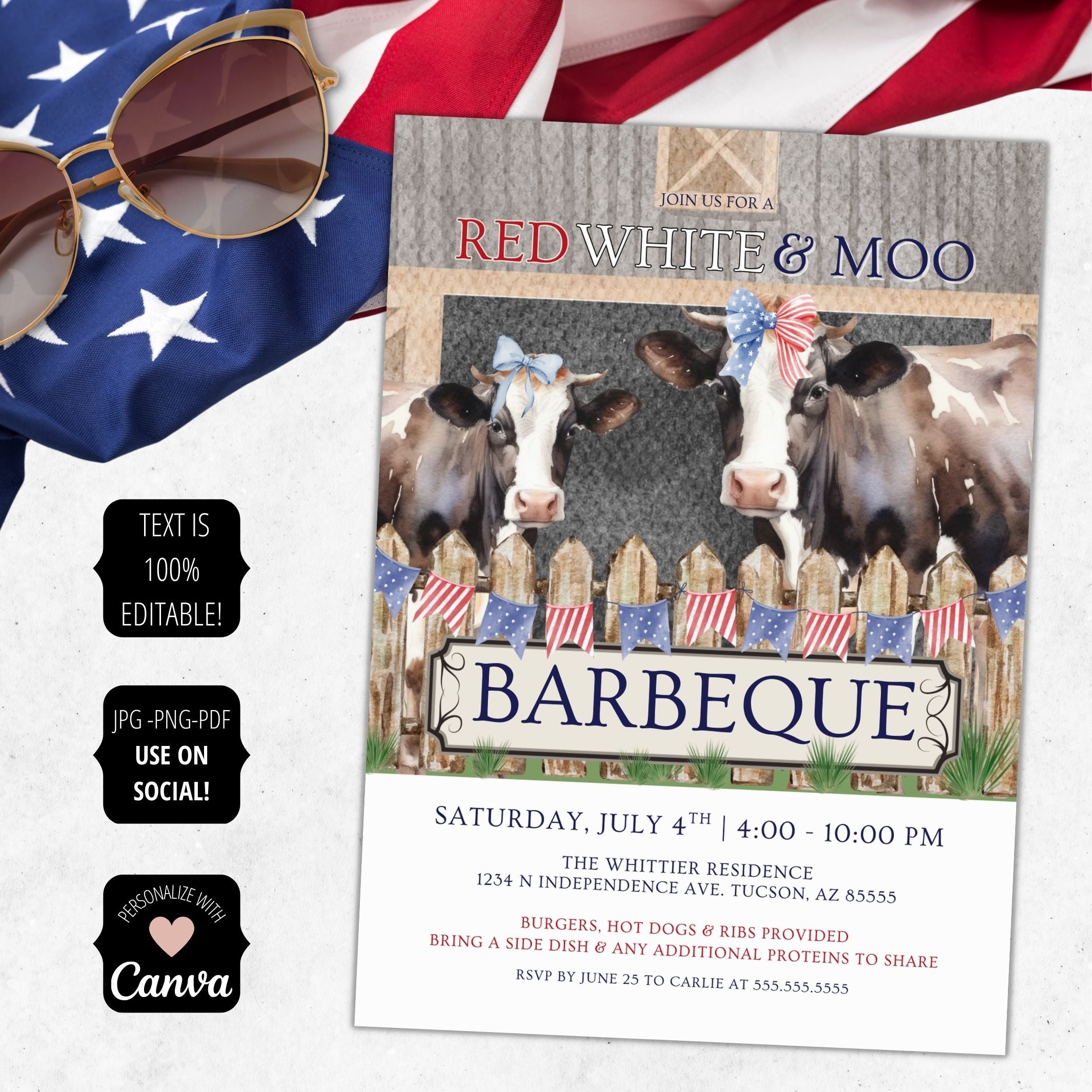 americana 4th of july party invitations