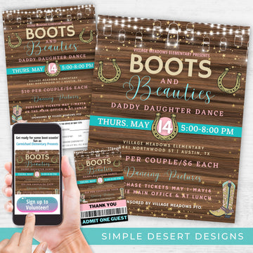 fun country western barn dance flyers for school church or community father daughter dance theme