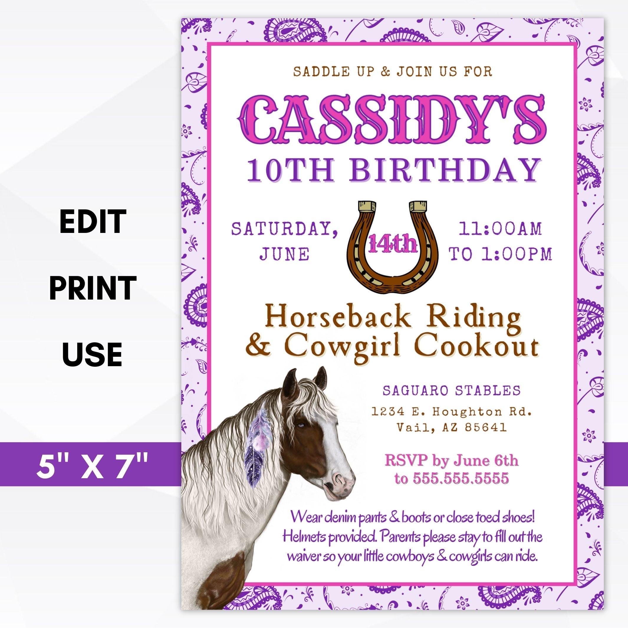Cowgirl birthday party invitation
