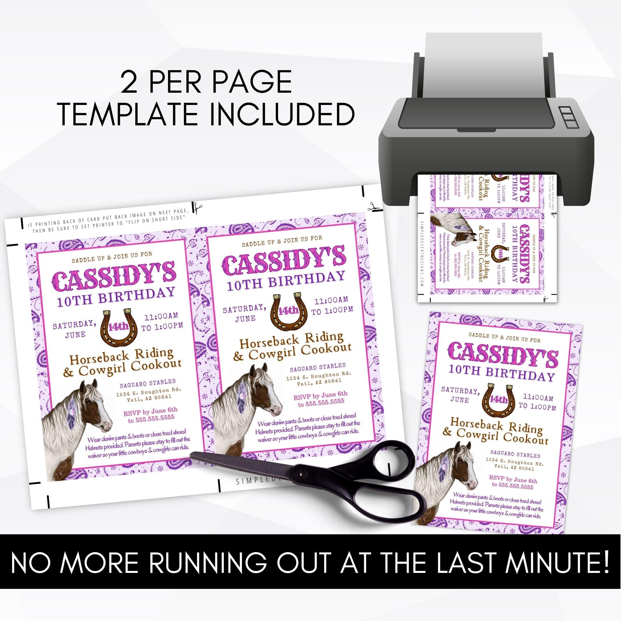 cowgirl theme birthday party invitations