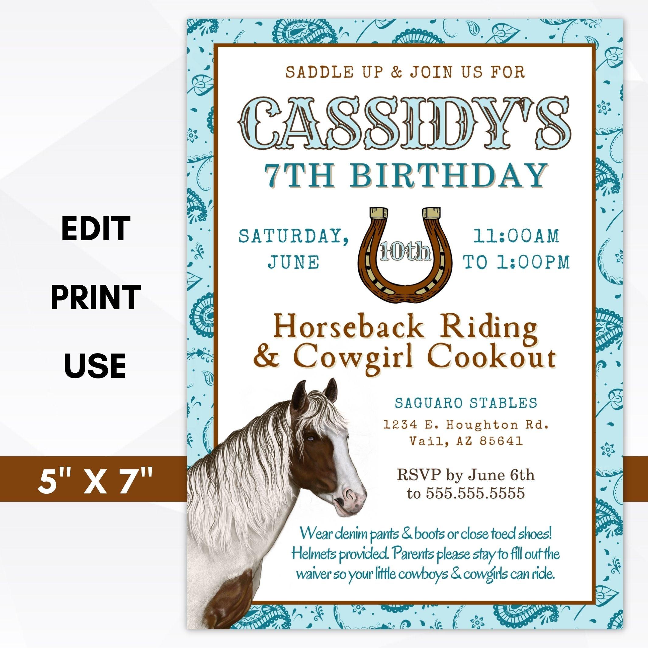Cowgirl birthday party invitation