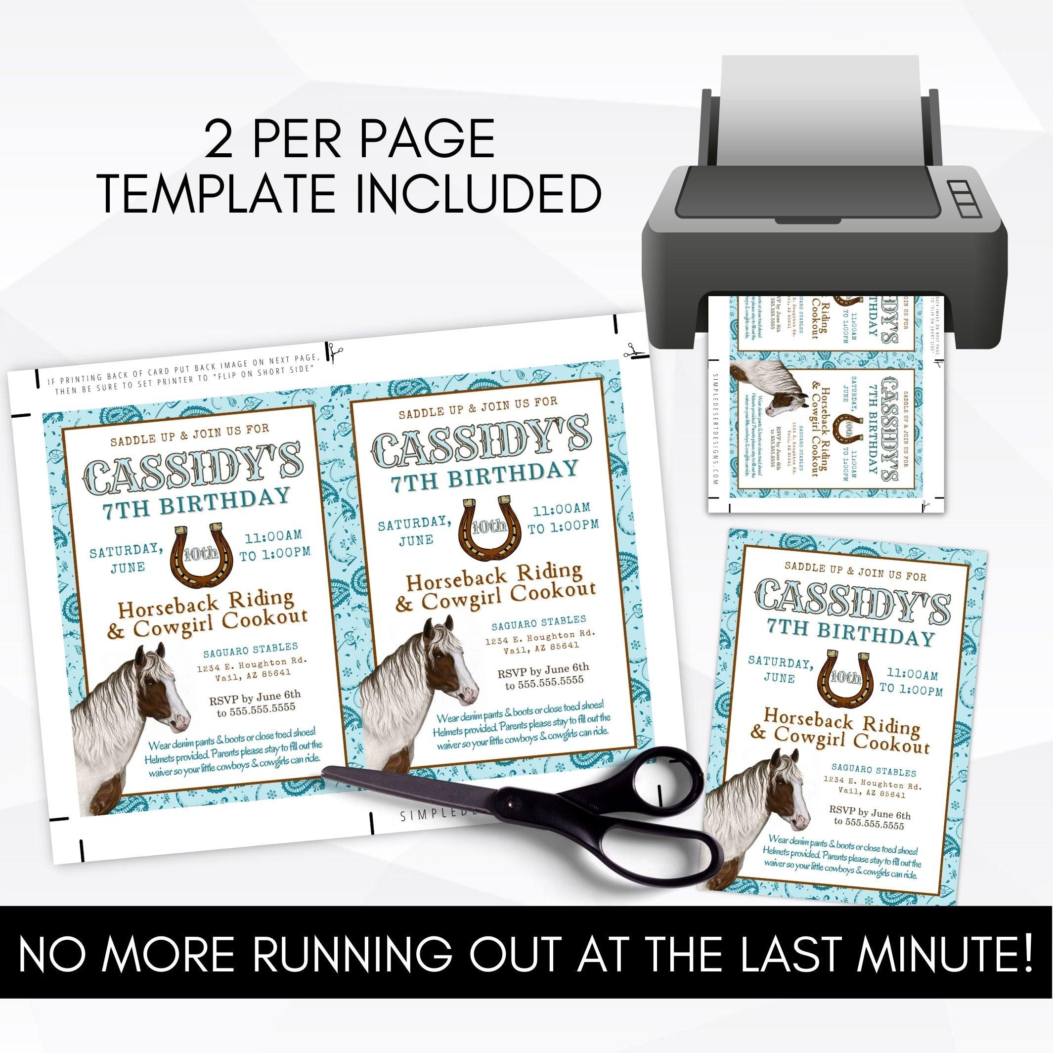 cowgirl theme birthday party invitations