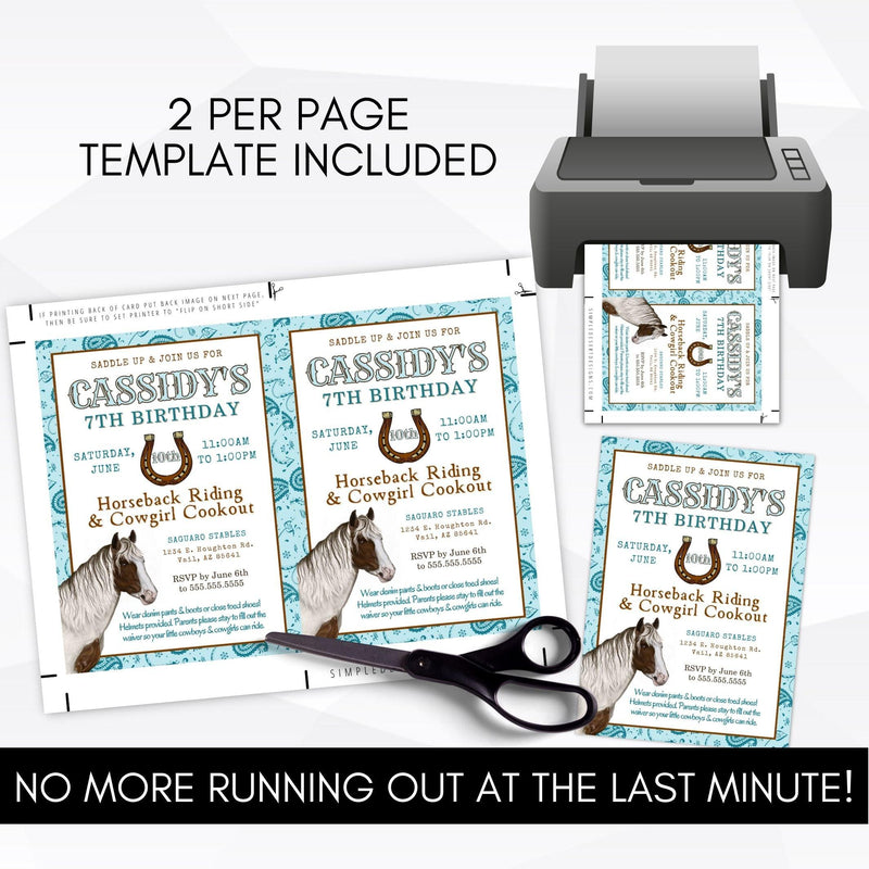 cowgirl theme birthday party invitations
