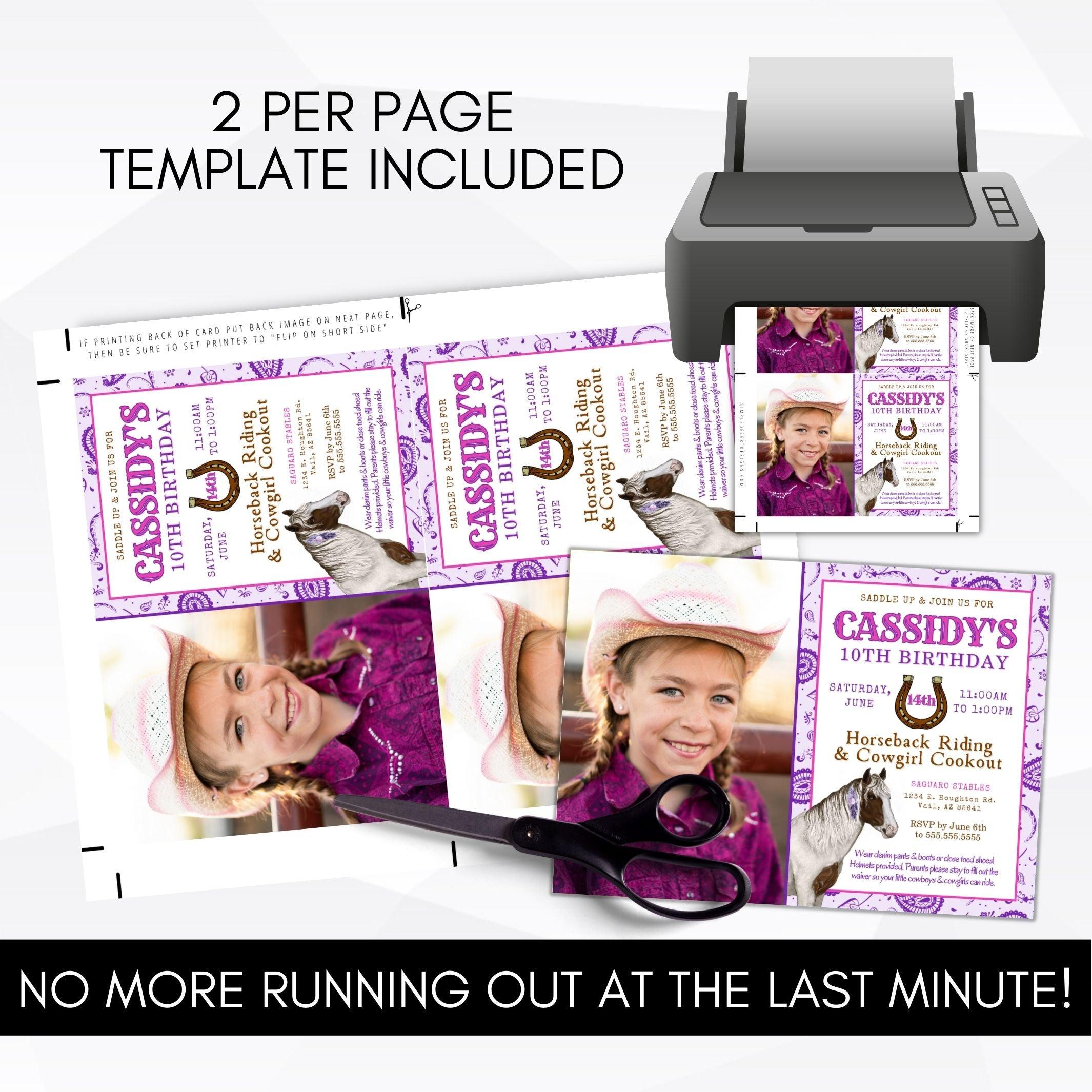 purple cowgirl birthday party invitations