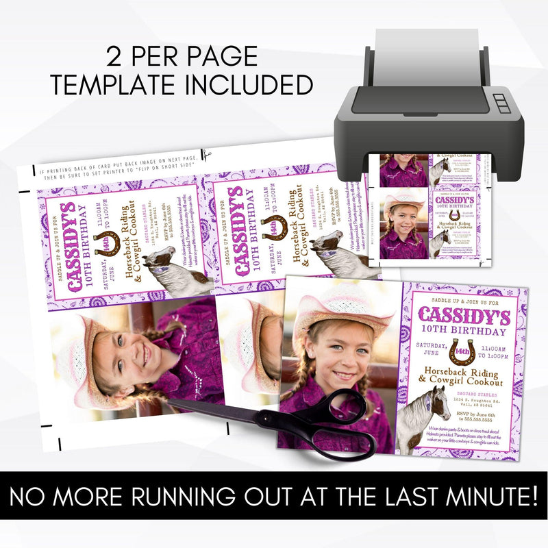 purple cowgirl birthday party invitations