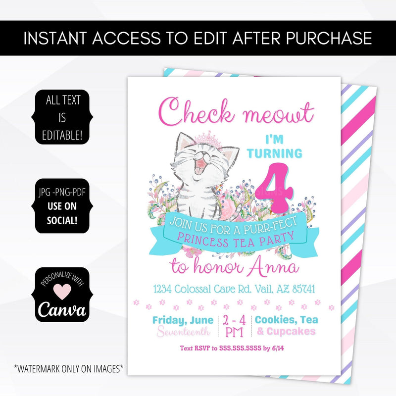 cat birthday party invitation