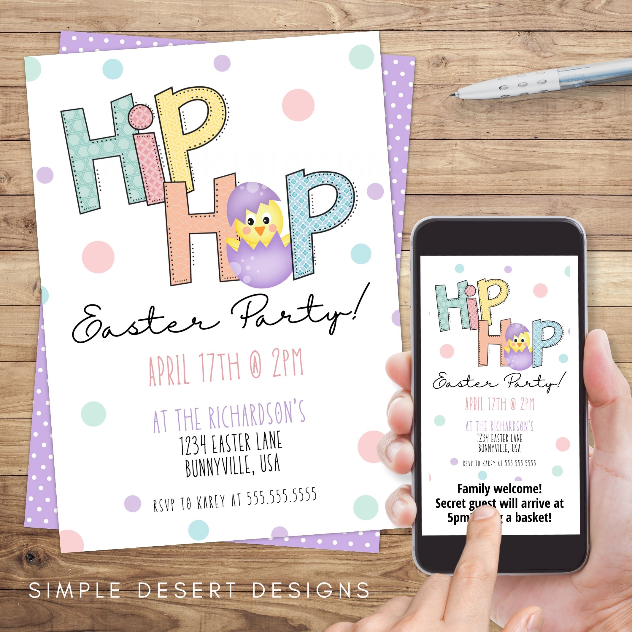 cute hip hop easter invitation for kids family easter party invite