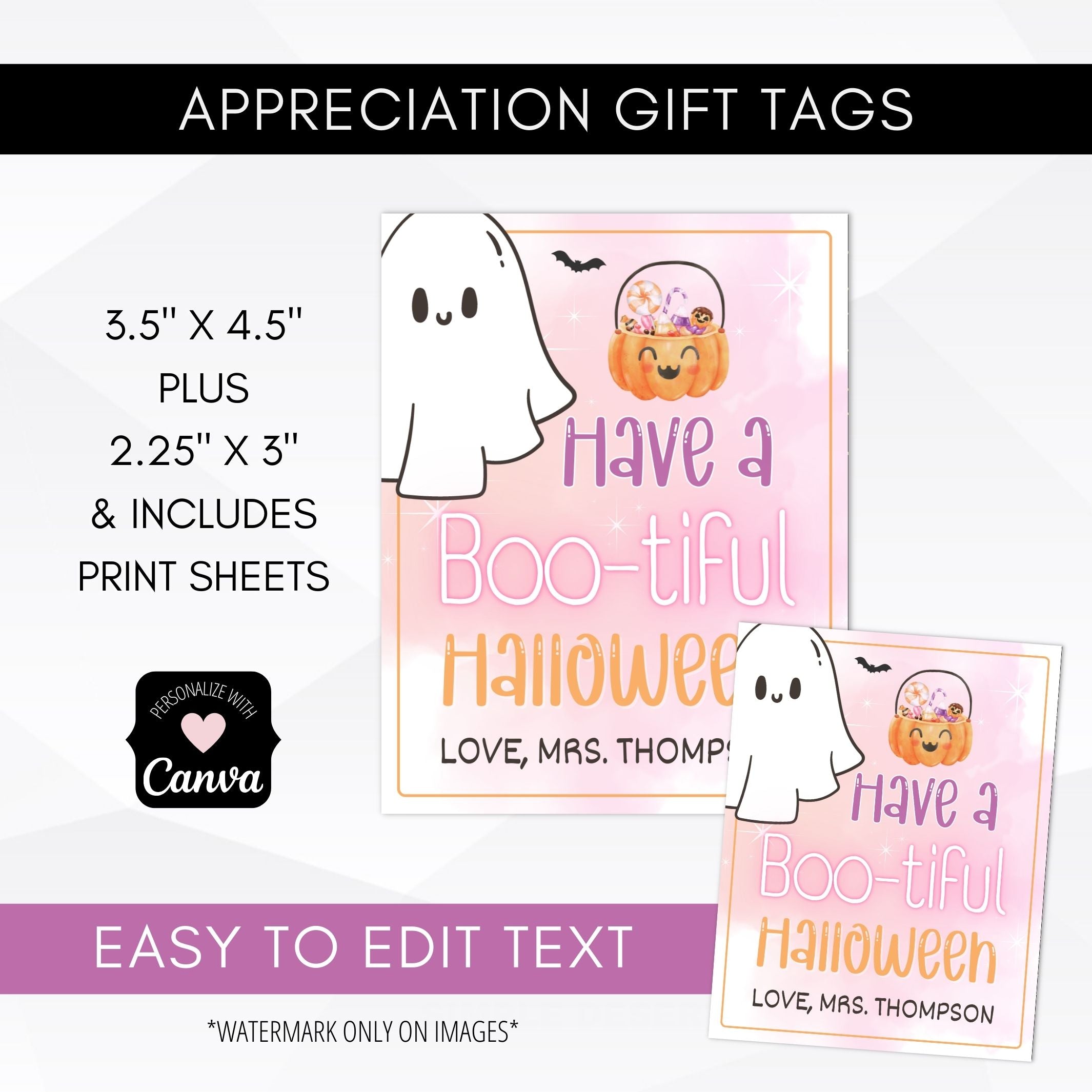 cute pink halloween treat bag gift tags for teachers work school friends gift ideas