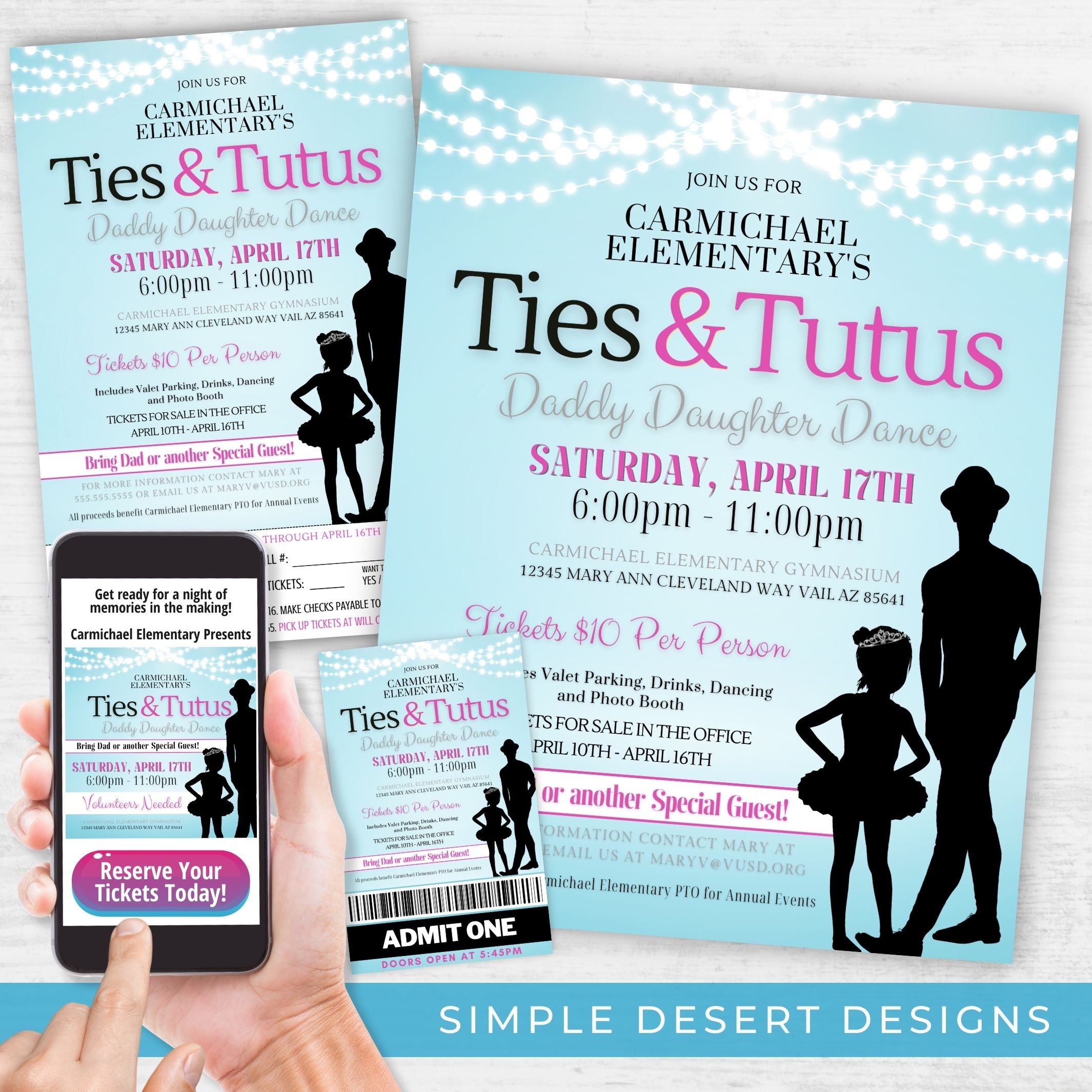 fun daddy daguhter dance theme flyers and tickets with pre order form for ties and tutus dance