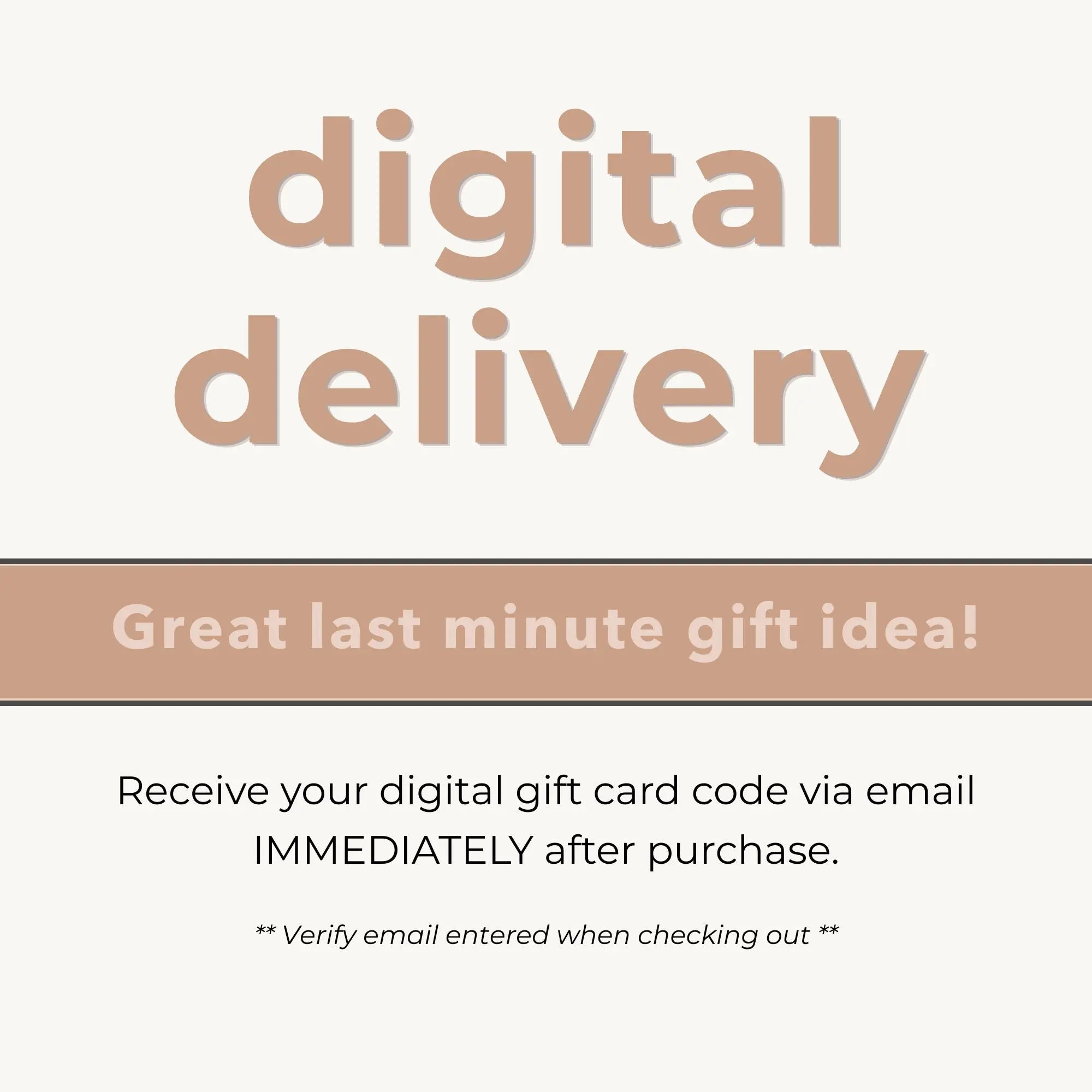 Image with details for digital delivery of gift card for Simple Desert Designs for digital gift card received in email immediately after purchase.