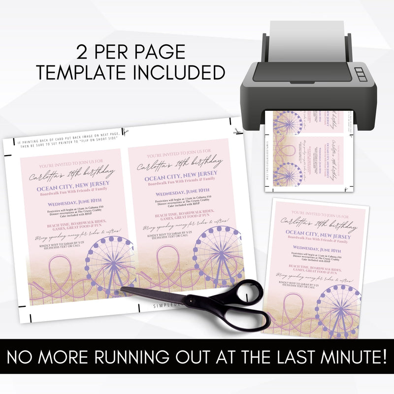 customizable diy beach theme party invitations on boardwalk