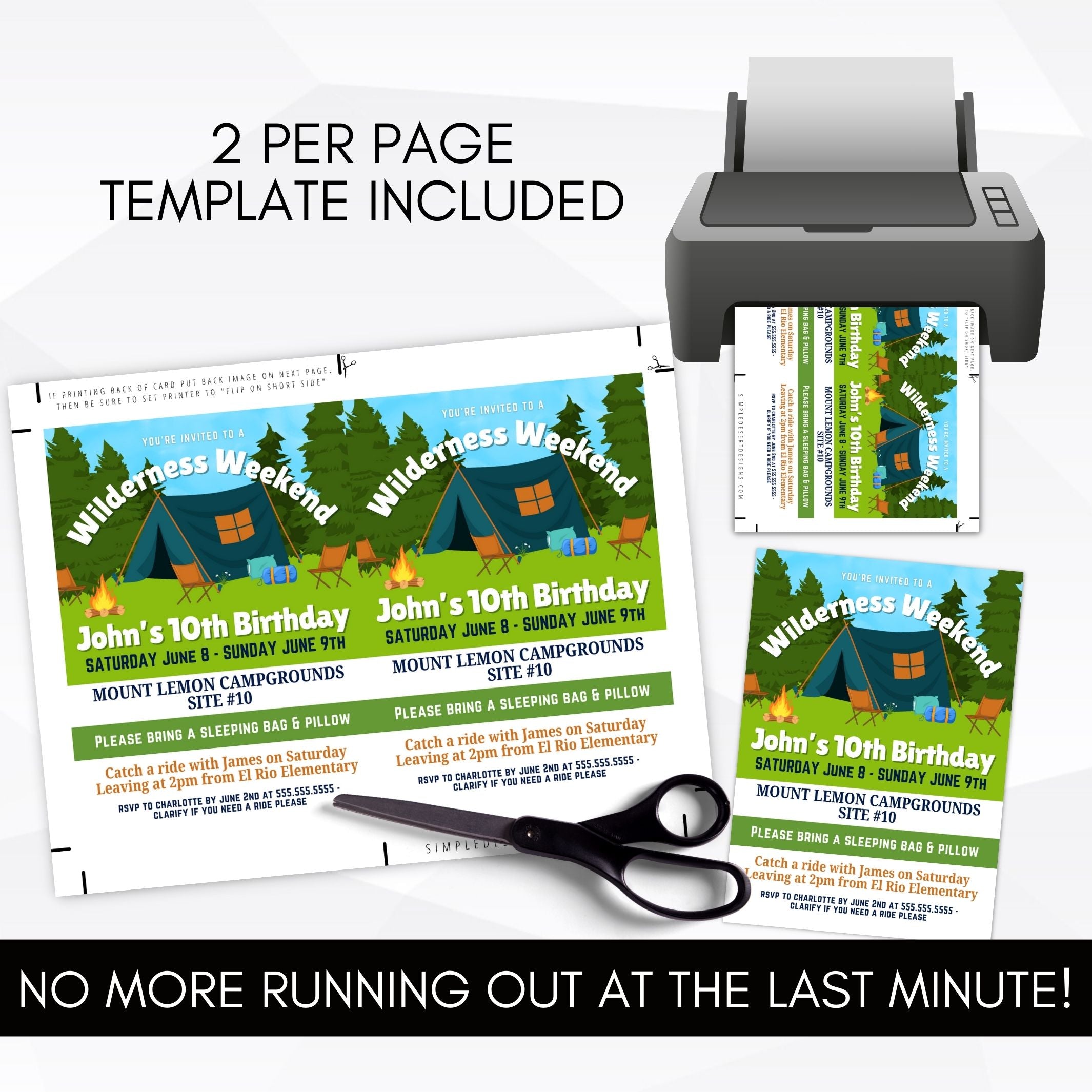 last minute diy camping party invitations