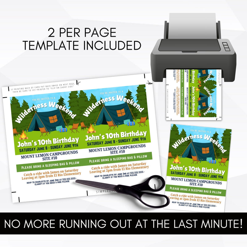 last minute diy camping party invitations