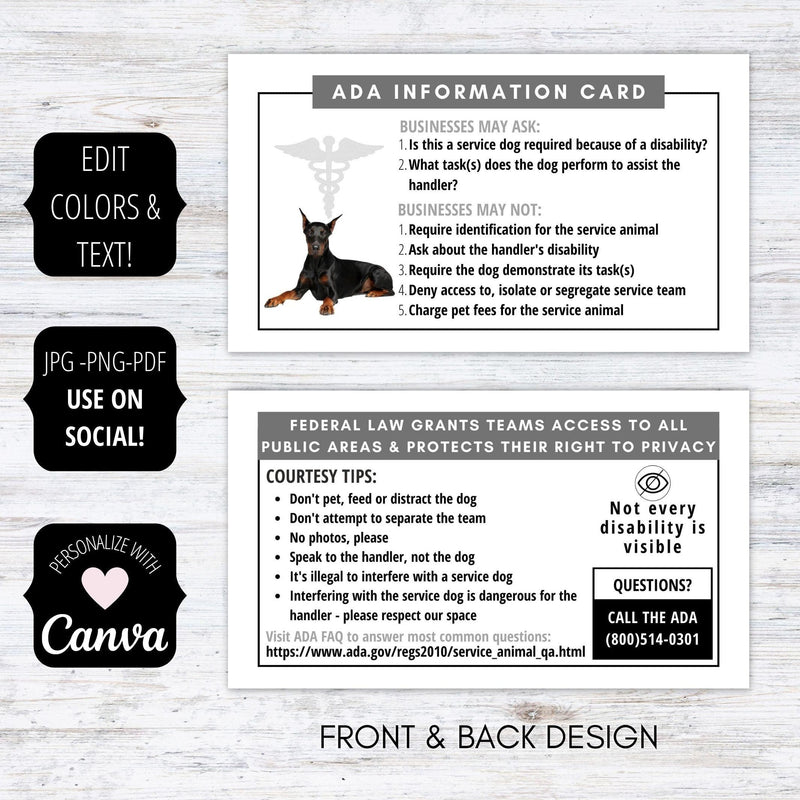 ADA law cards for service dogs and service teams