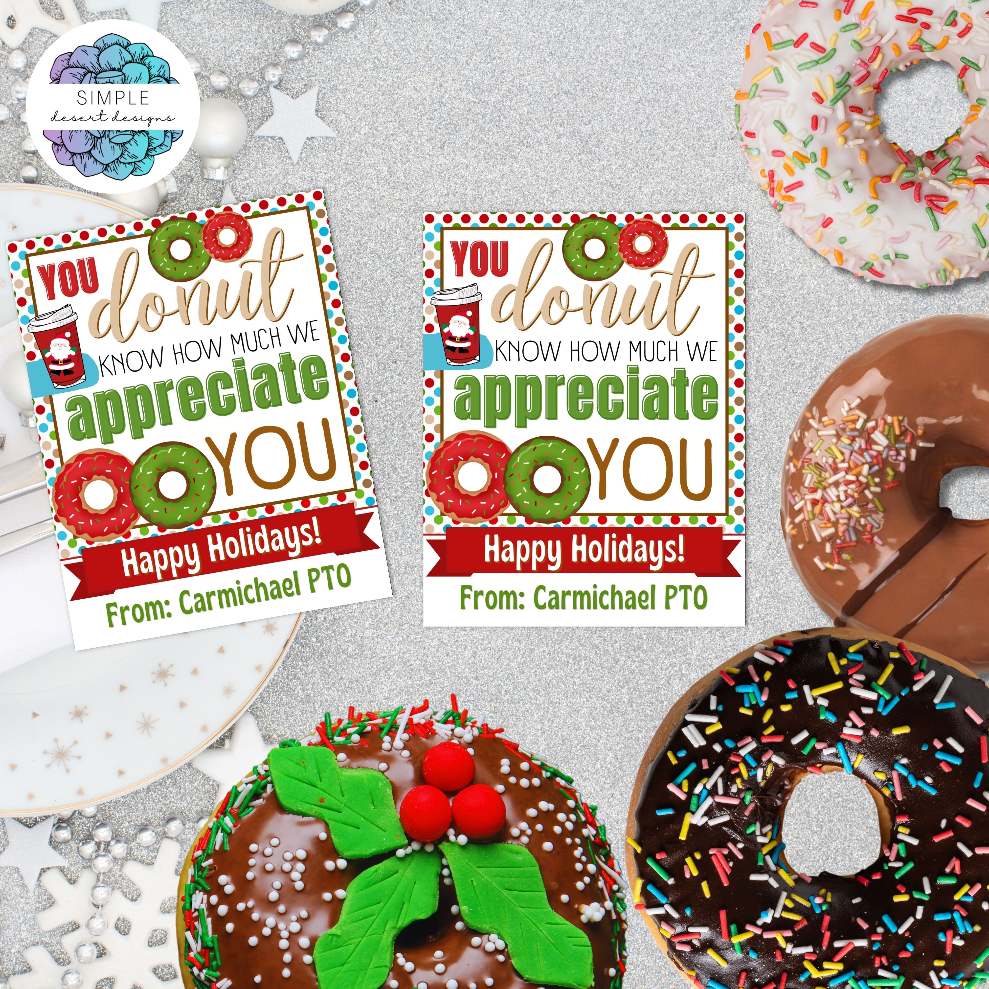 christmas theme appreciation gift tags for donuts