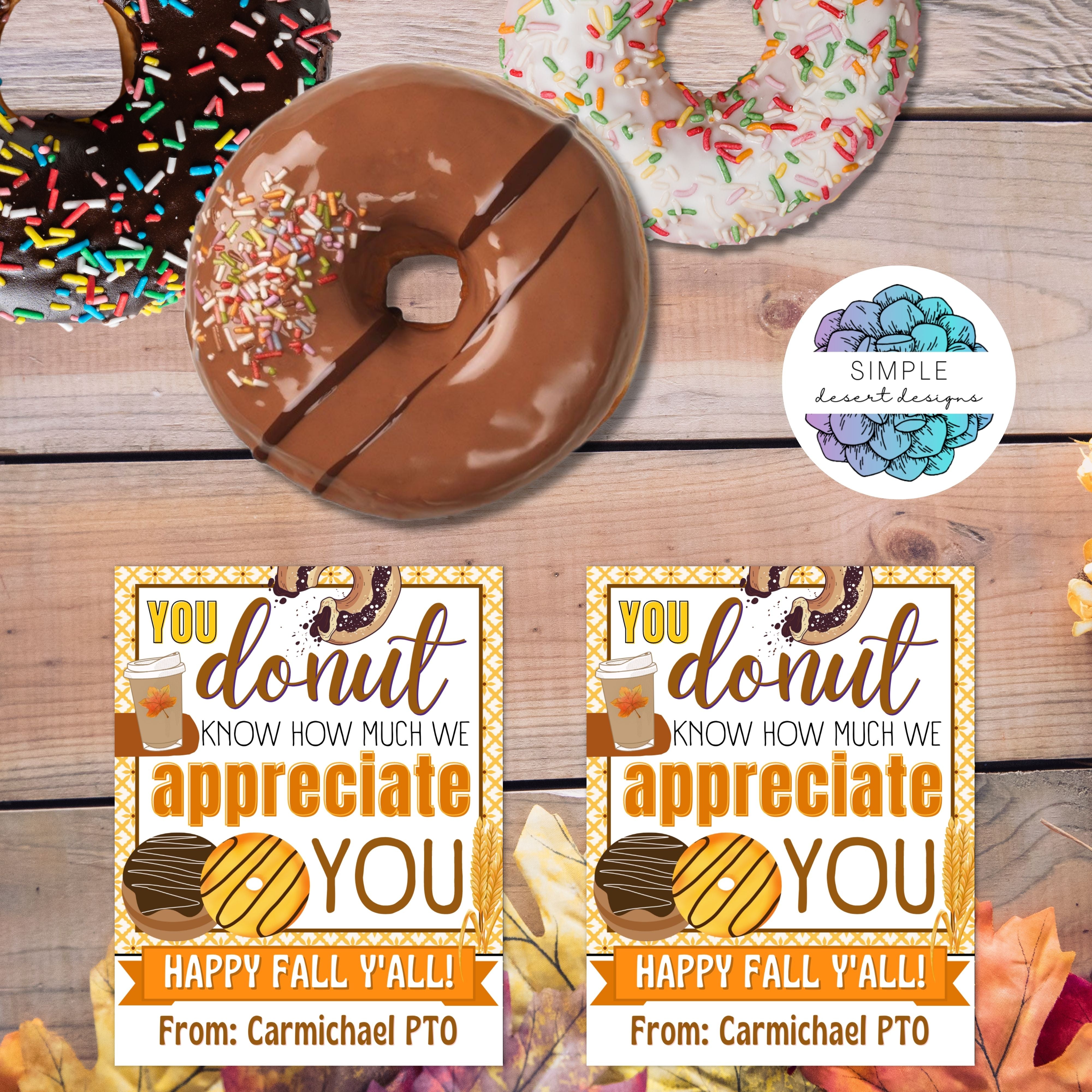 fall theme donut appreciation tags for teacher employee staff or volunteer appreciation gifts