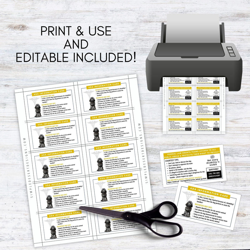 ADA law cards for service dogs and service teams