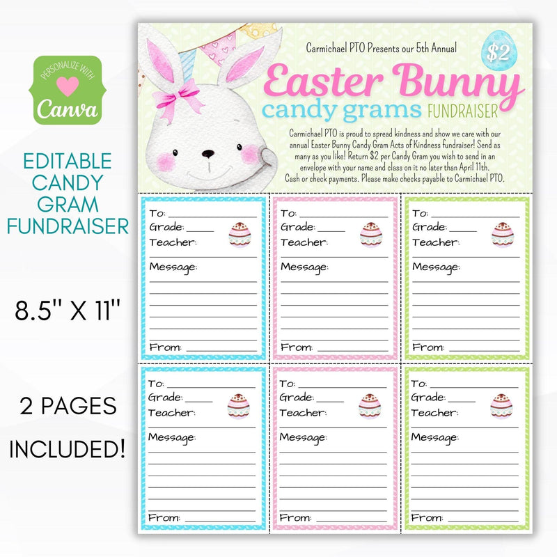 Easter Bunny Candy Gram Fundraiser Sheet