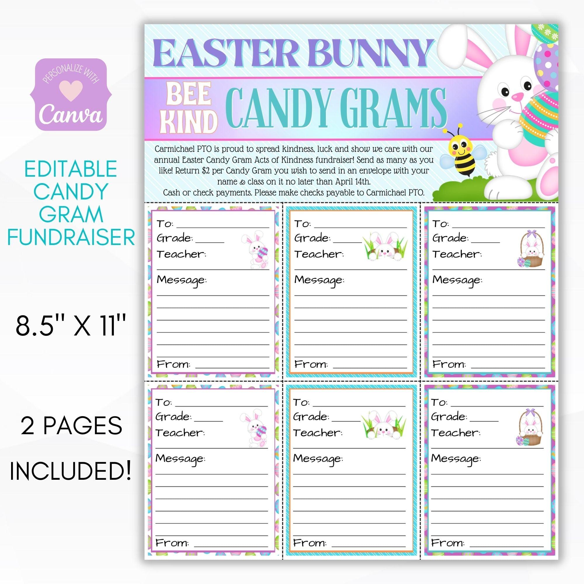 Easter Bunny candy gram fundraiser sheet