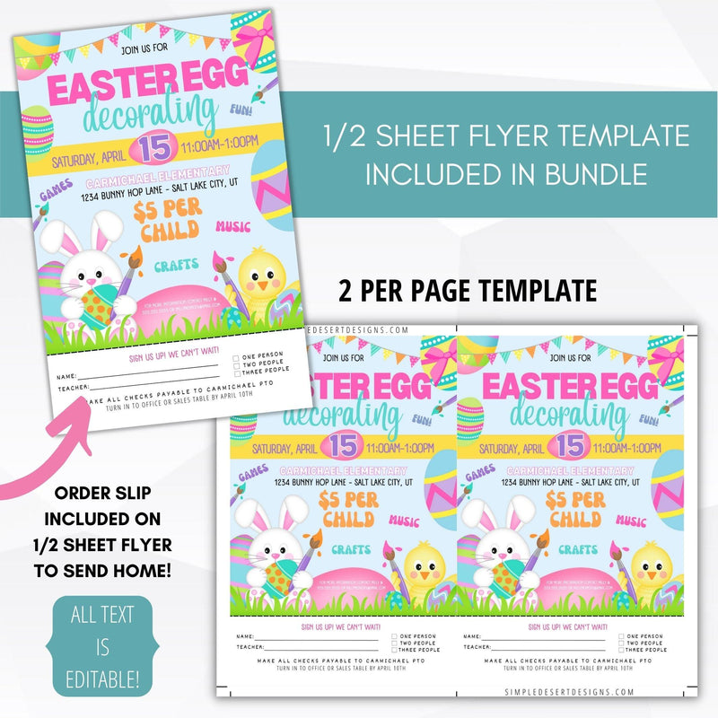 School PTO Easter egg painting event flyer