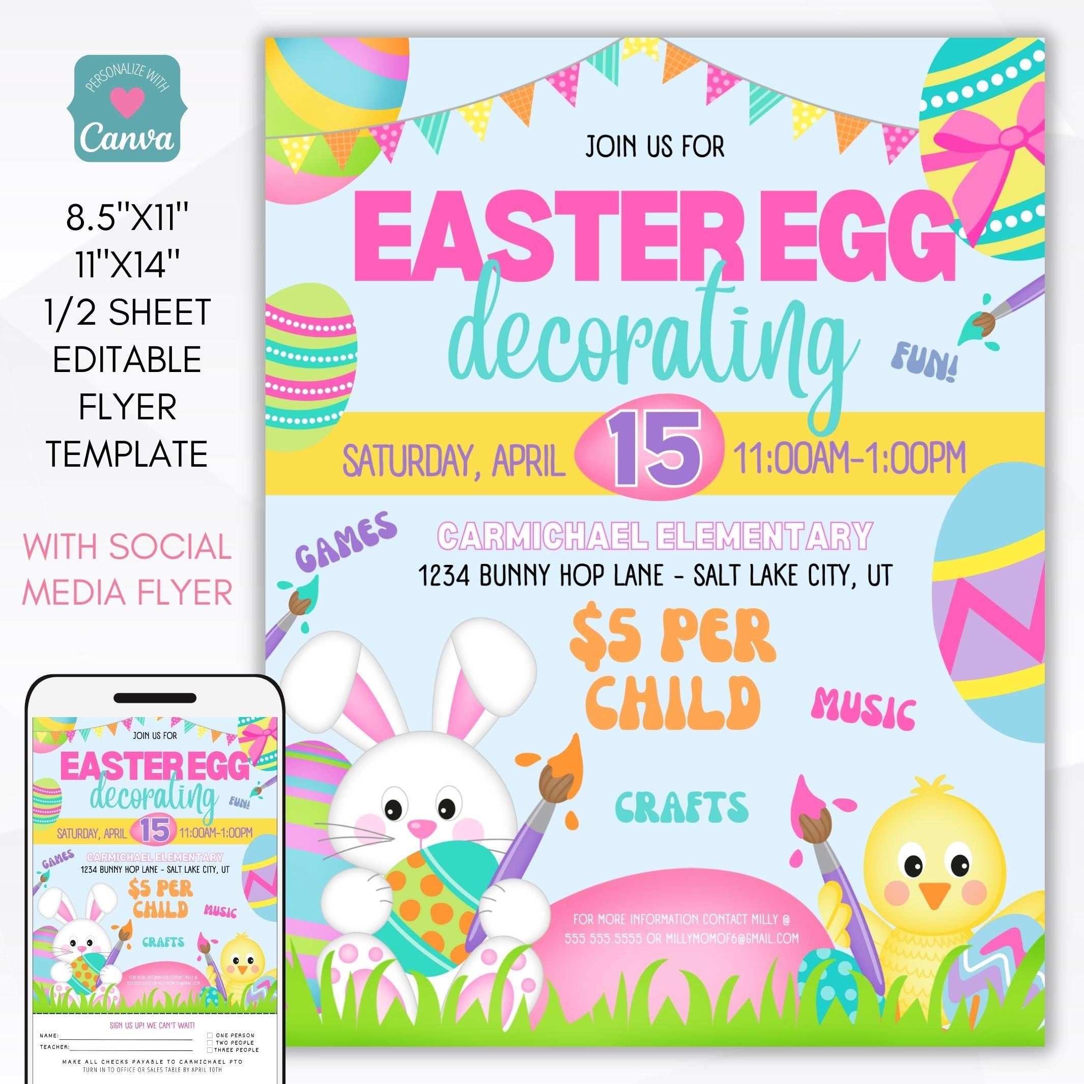 easter egg painting flyer set with pastel colors and kid-friendly design
