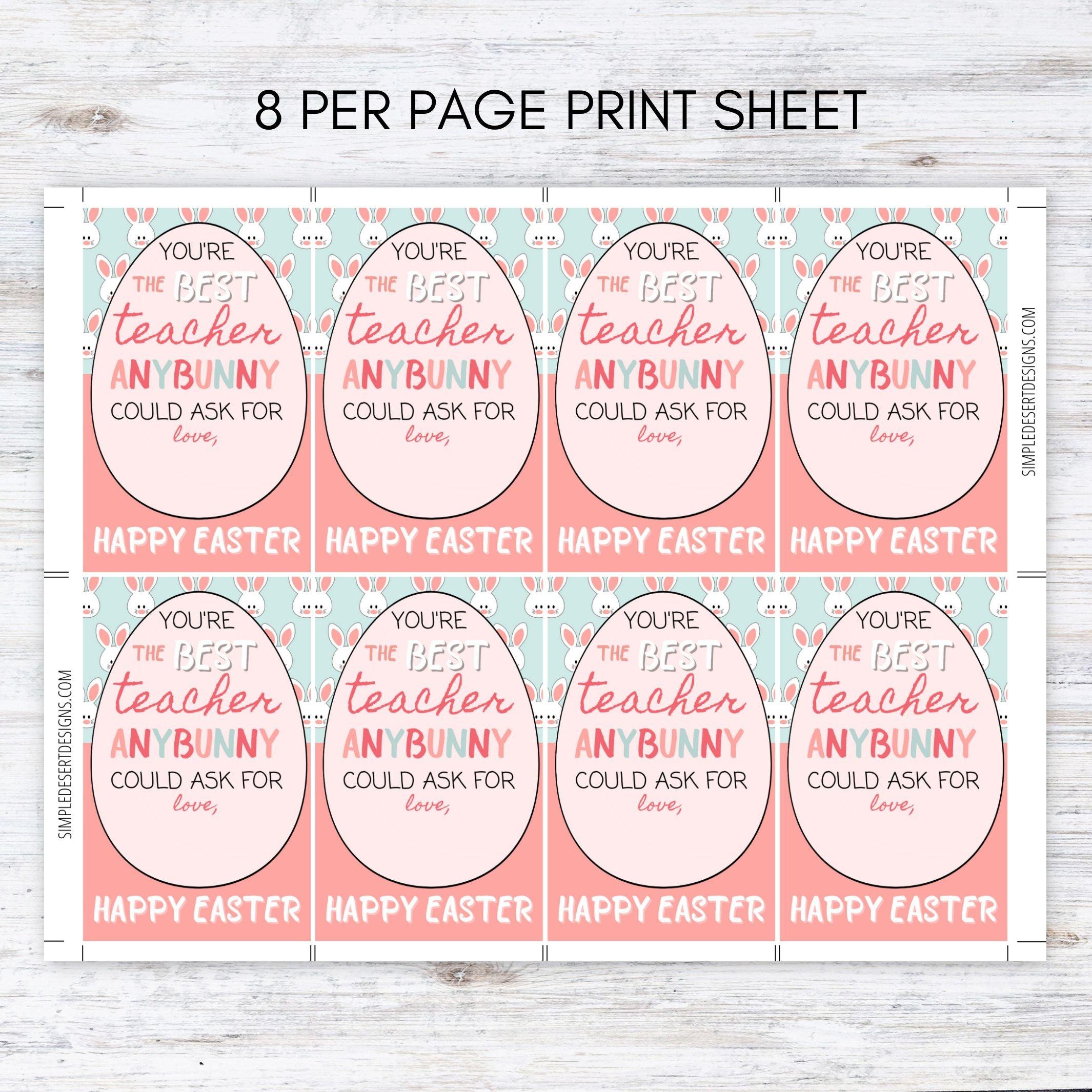 Easter bunny themed teacher gift tags