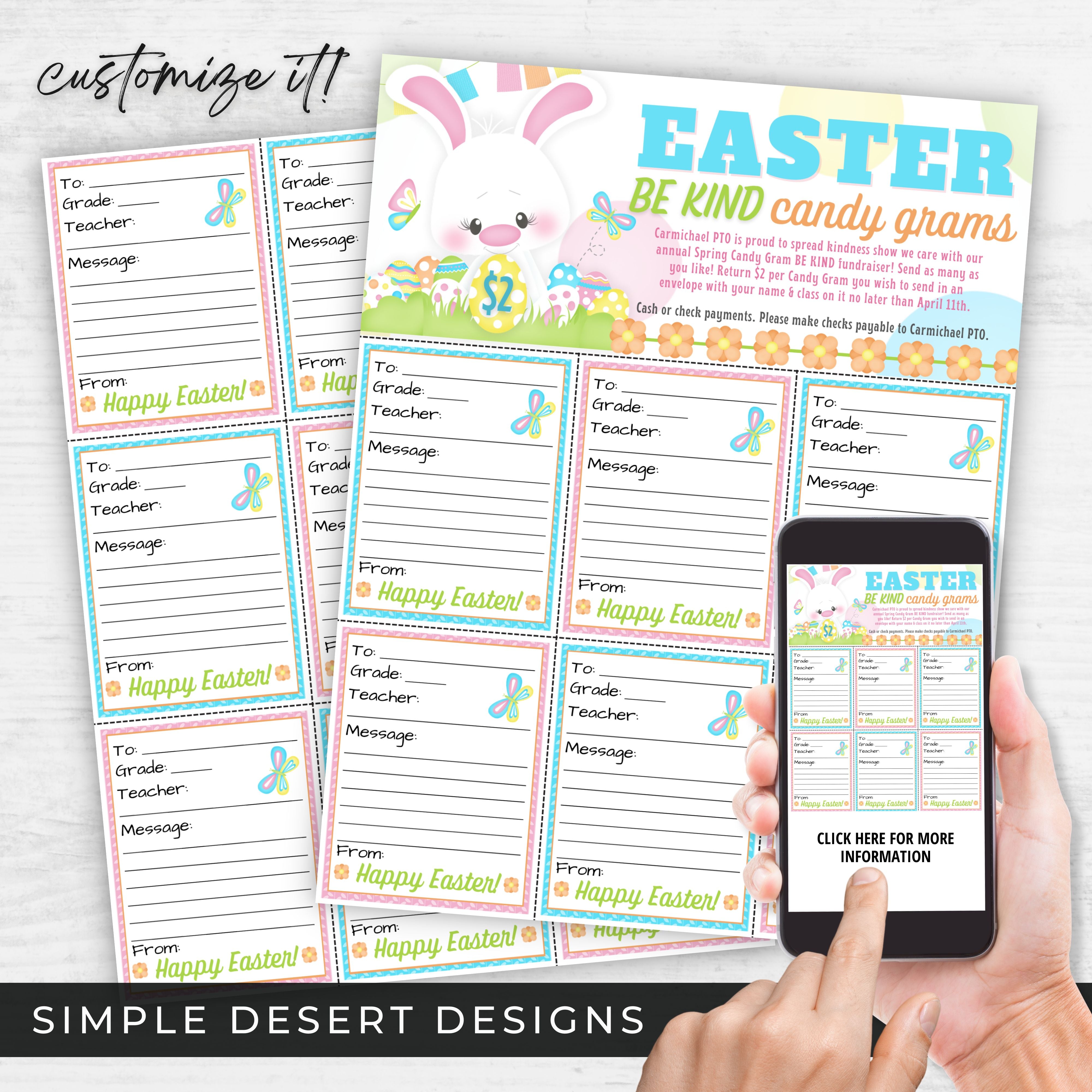 Cute Spring Easter Theme be kind movement candy grams for easy school fundraising event