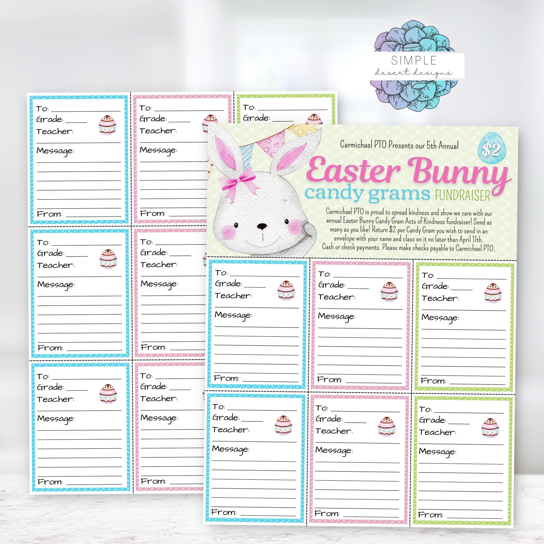 Printable easter bunny candy grams for school fundraiser or monthly work or office morale booster