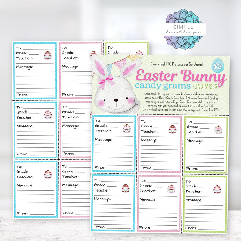 Printable easter bunny candy grams for school fundraiser or monthly work or office morale booster