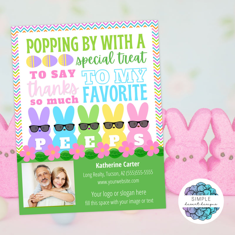 cute easter peeps pop bys tags for realtors with built in business card template
