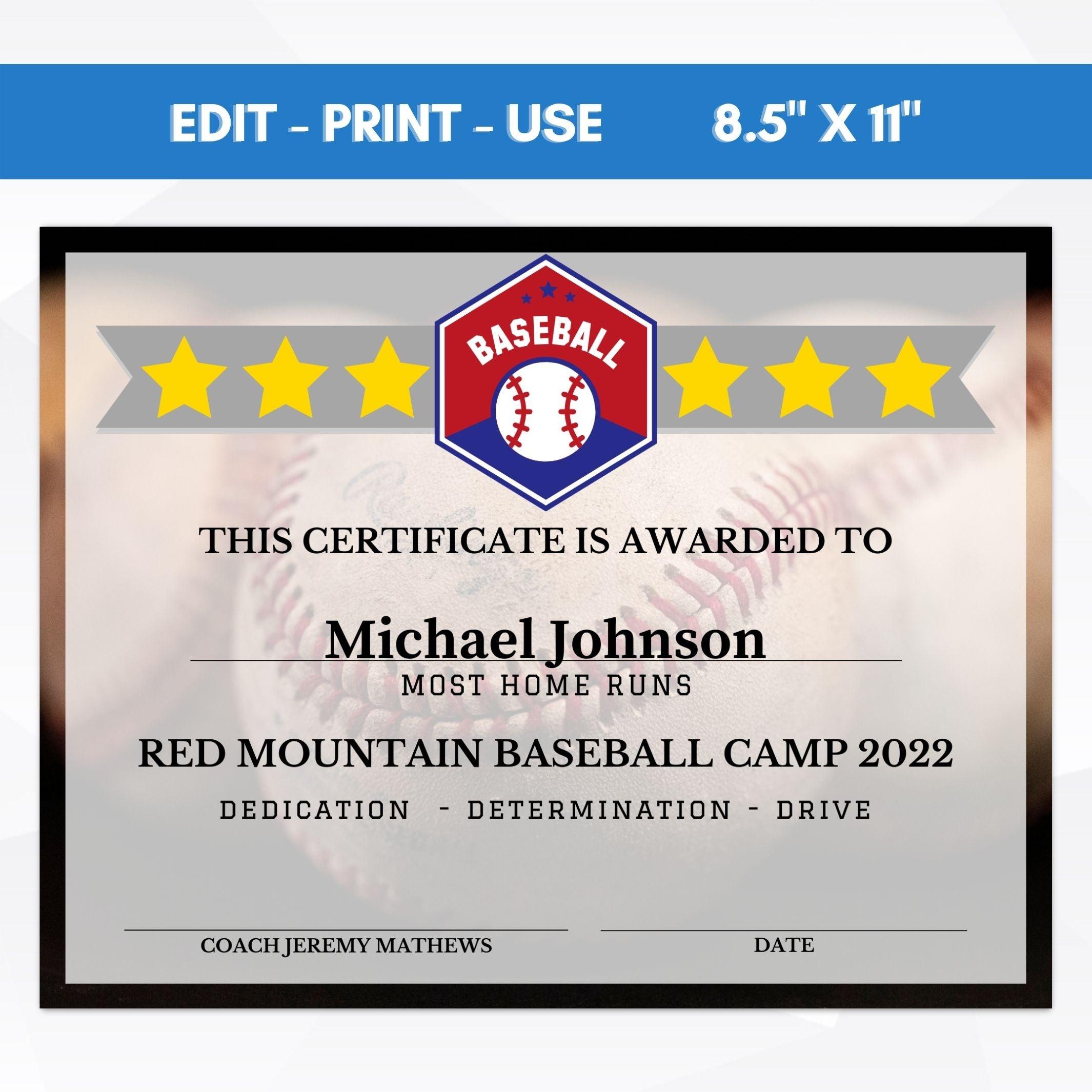 end of season baseball award certificate template school youth club baseball participation award