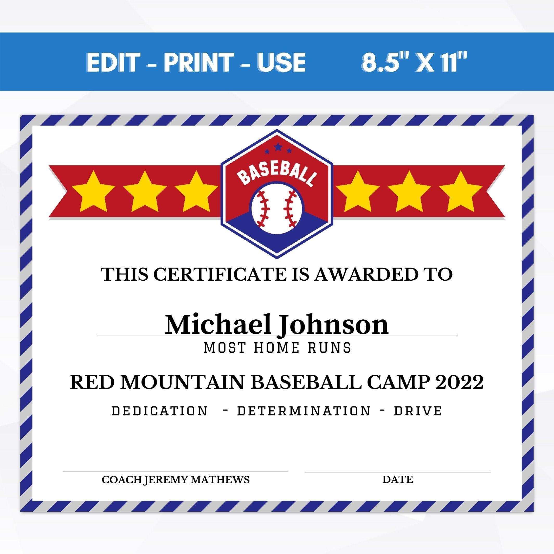 Editable Baseball Award Certificates Simple Desert Designs