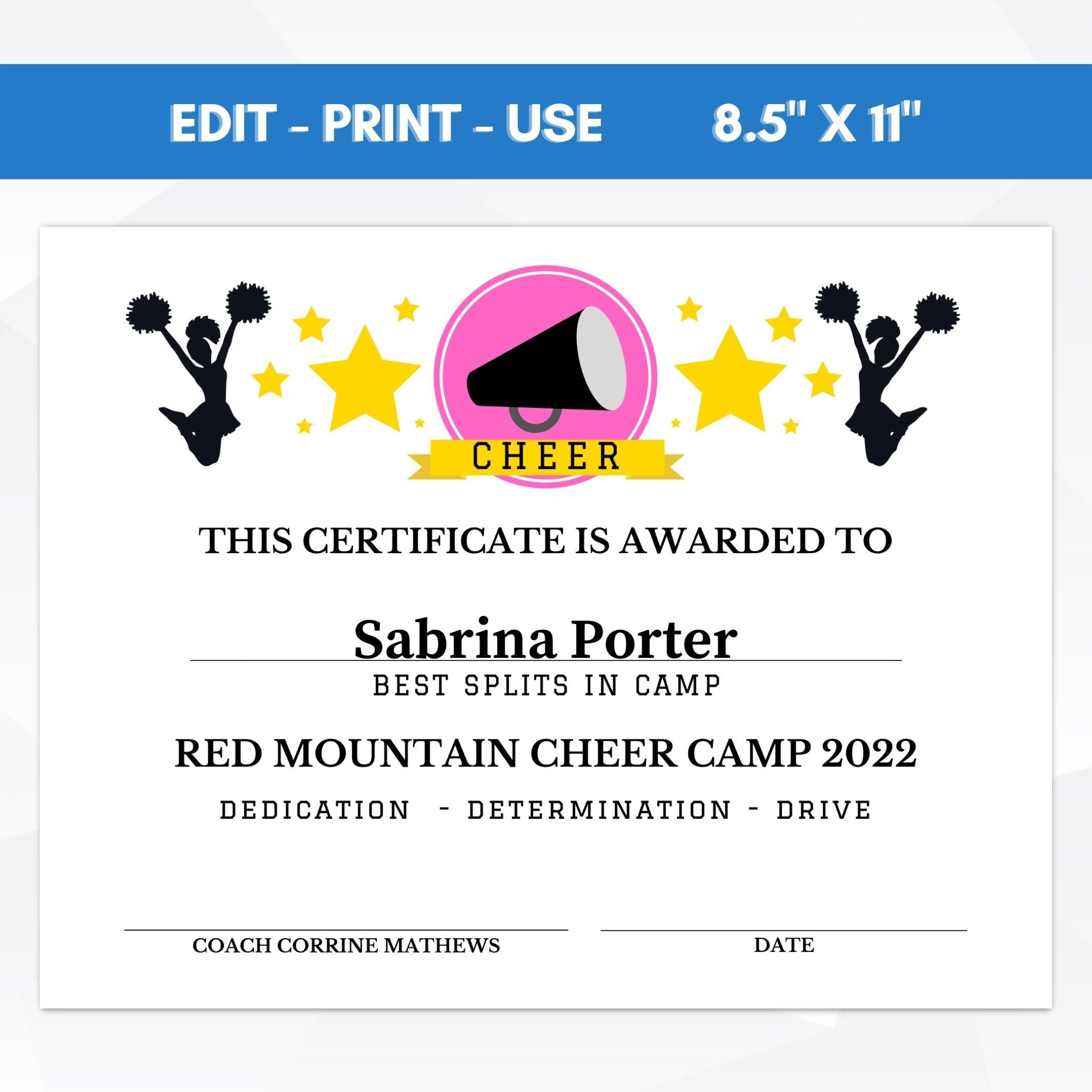 end of season cheerleading award certificate template school youth club cheerleader participation award