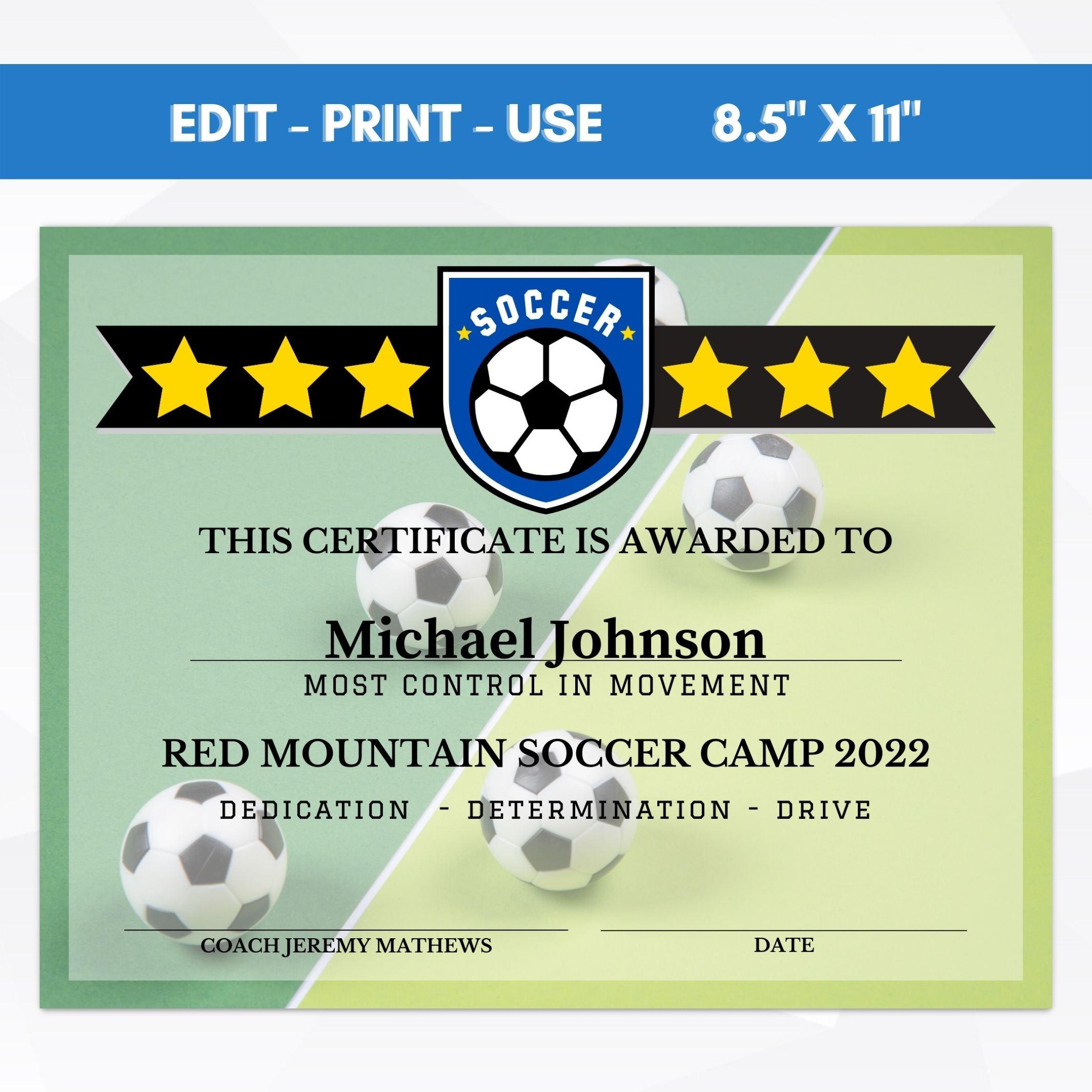 Editable Soccer Certificates Simple Desert Designs Editable Soccer Certificates Simple Desert Designs