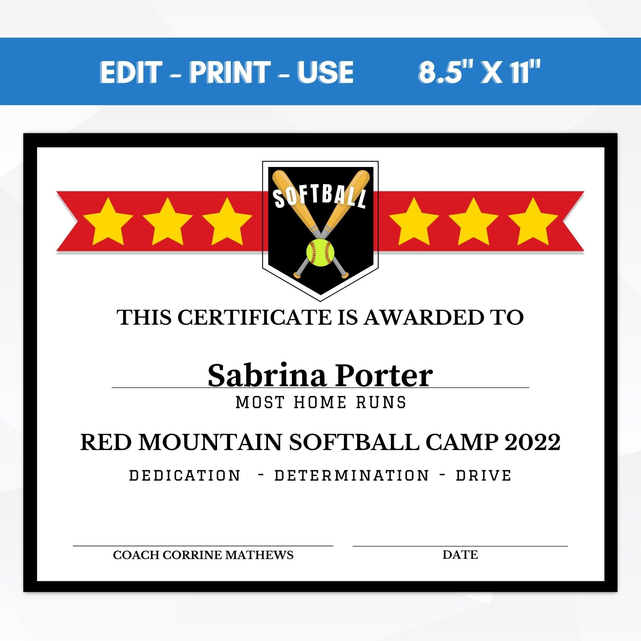 end of season softball award certificate template school youth club softball participation award