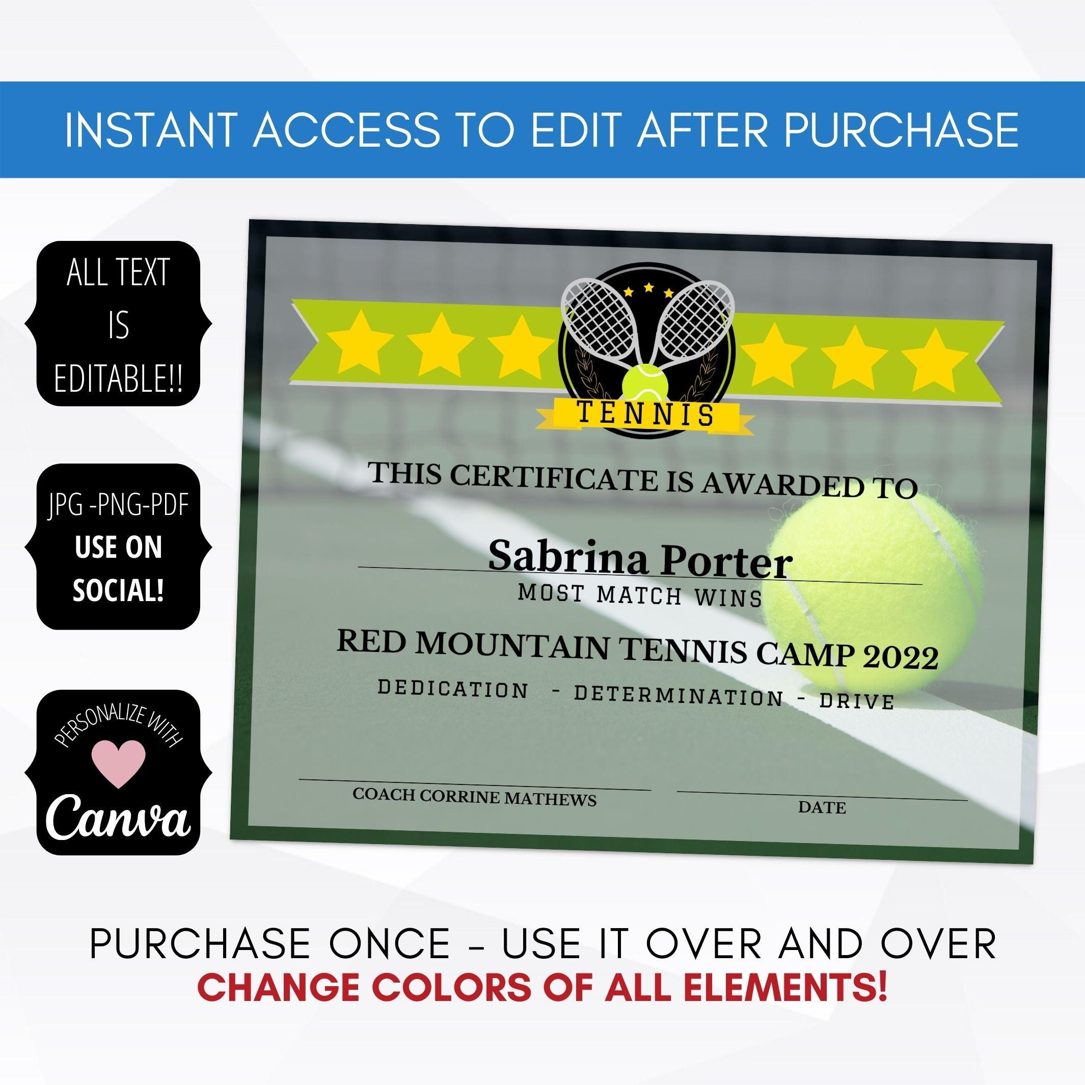 tennis award ceremony certificates printable end of season tennis