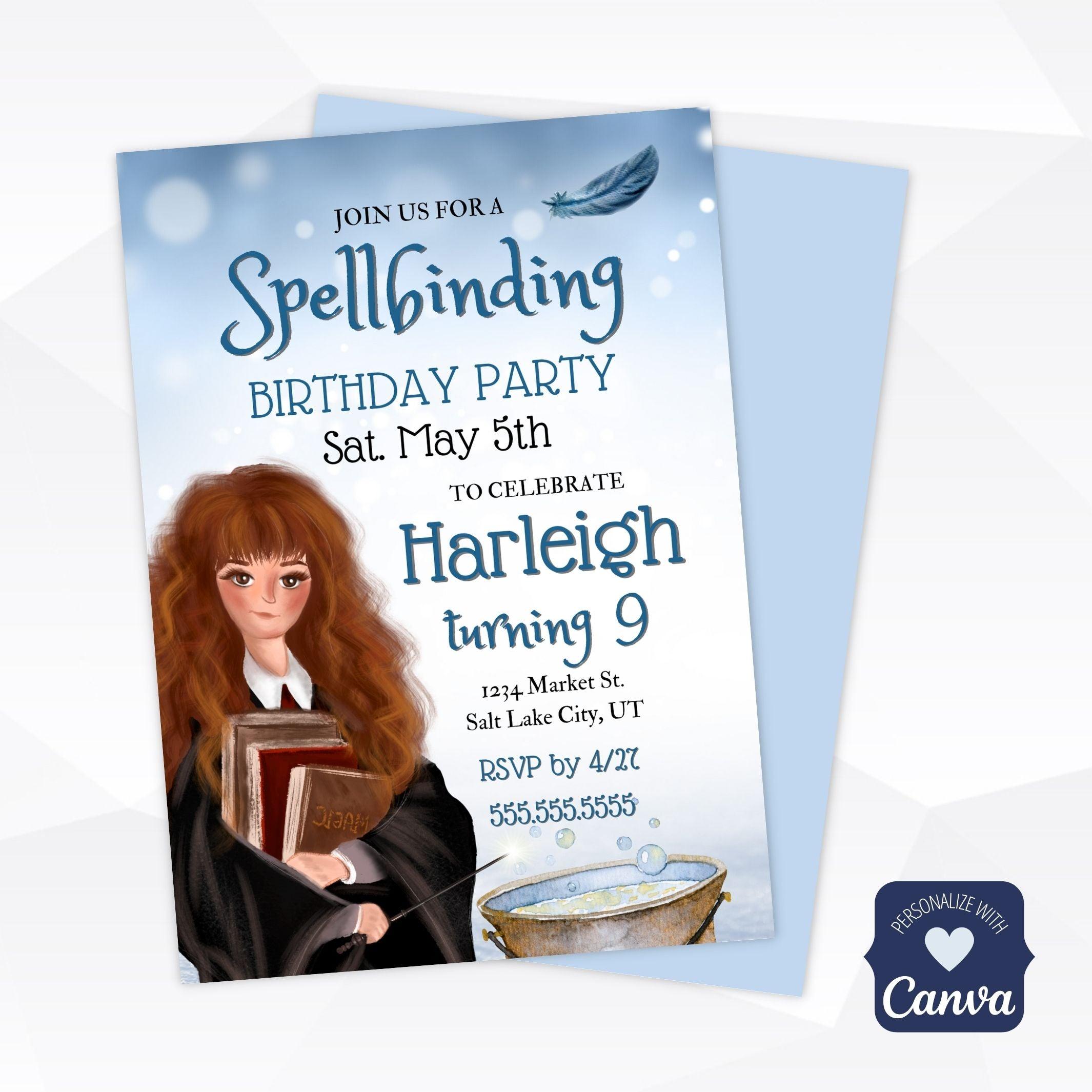 fun editable magical witch birthday party invitation for a girl that loves all things fantasy. Just one part of an all in one birthday party bundle for a stunning diy birthday party on a budget!