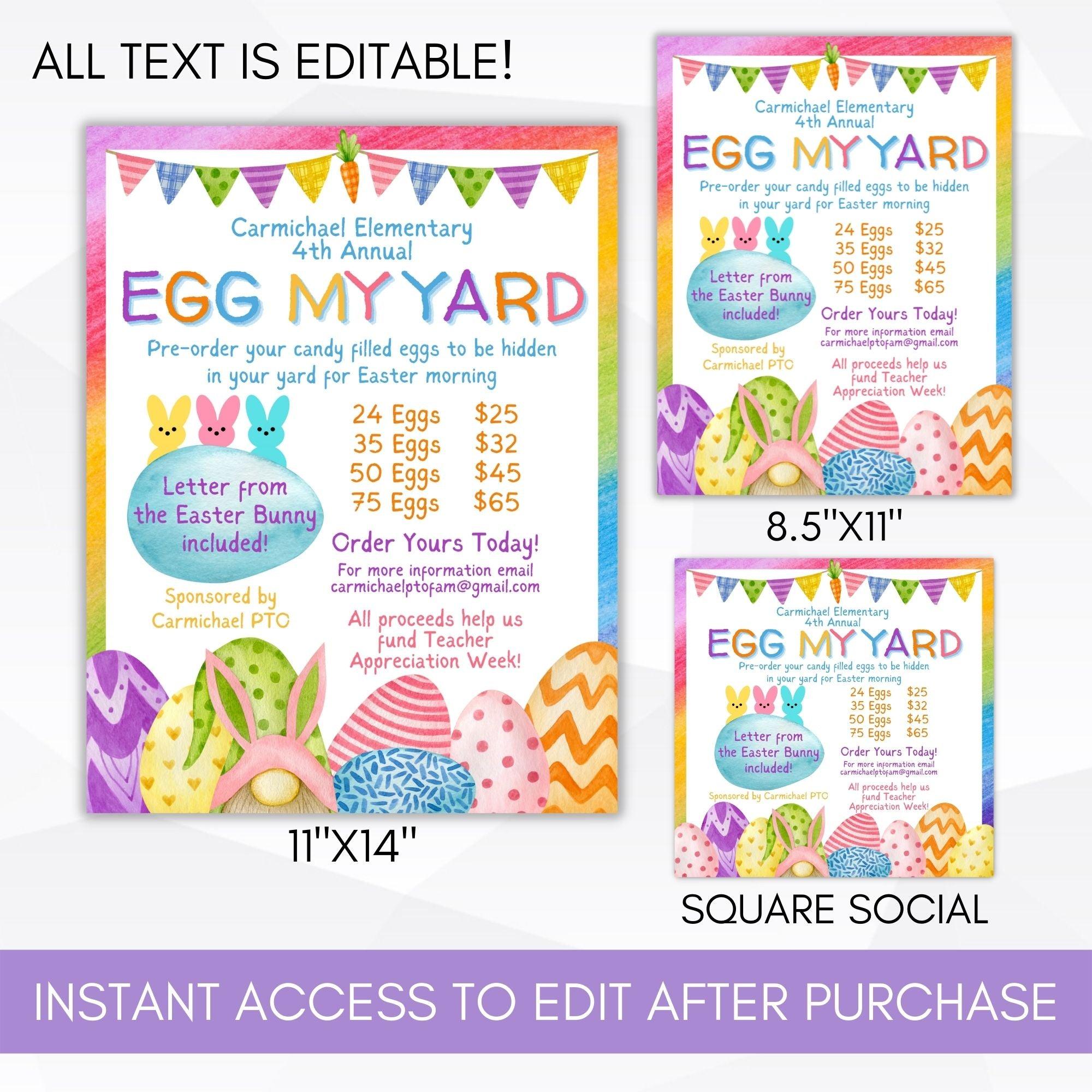 school PTO egg my yard fundraiser flyer