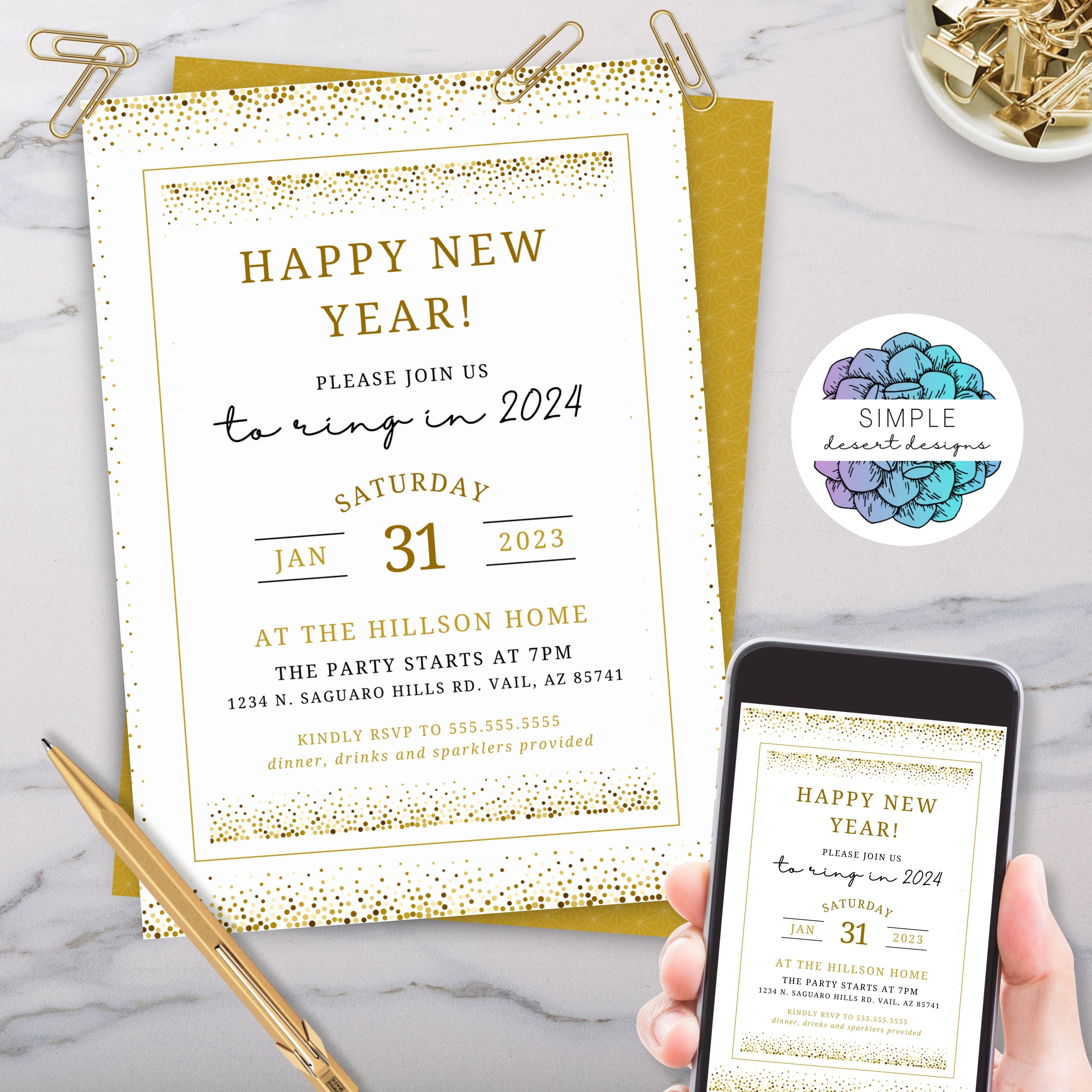 elegant modern new years eve party invitatons for digital e invites and printed