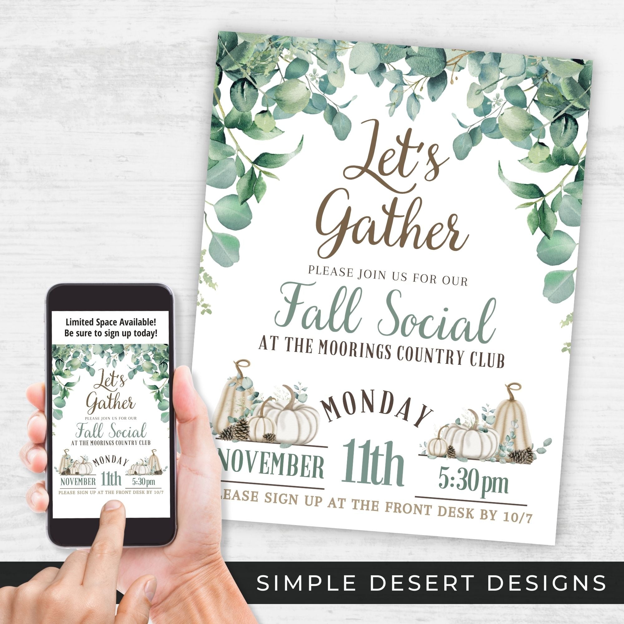 elegant pumpkin and greenery themed flyers