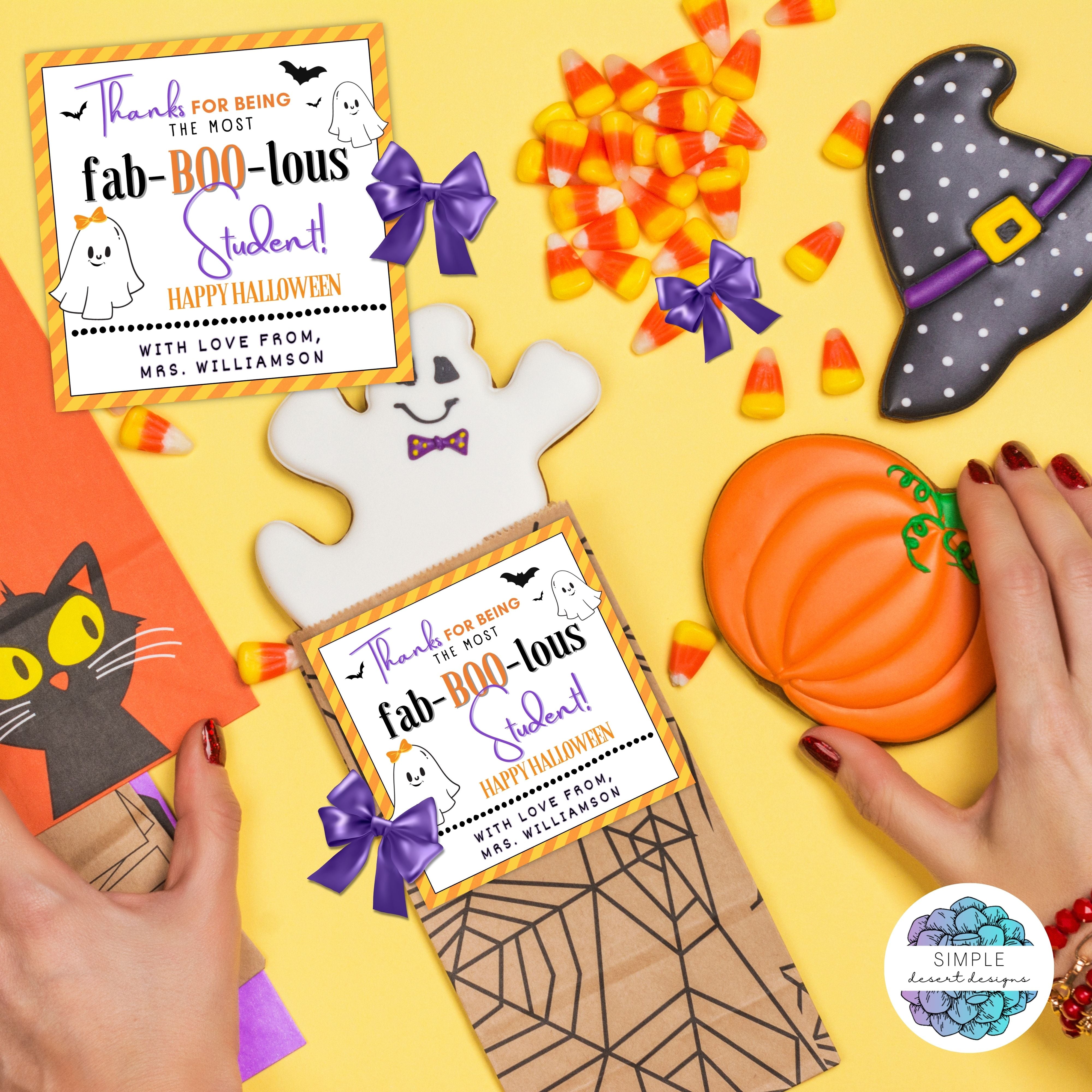 cute persoanlized halloween treat bag candy gram tags from teacher to student or work coworker gift tags