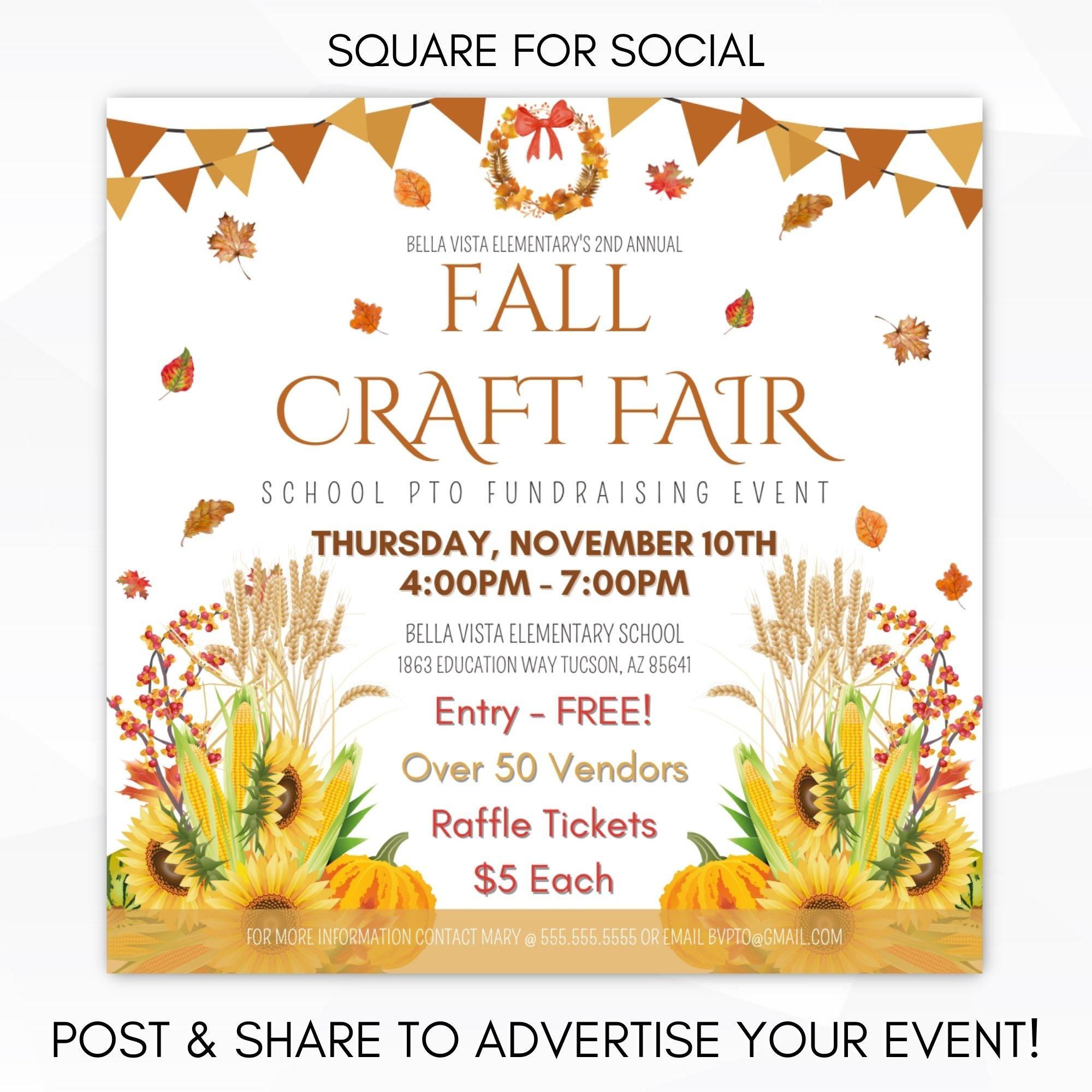 editable neighborhood HOA school pto fundraiser fall social media template